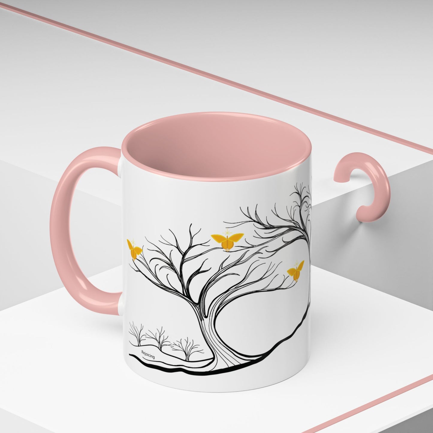 "Rejoicing", IMAGINE™ Series, Hand-Drawn Art Print, White Ceramic Accent Mug—3 of 7 Butterfly Graces Collection—15 oz or 11 oz