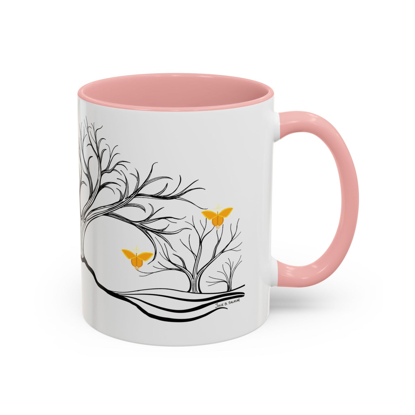 "Rejoicing", IMAGINE™ Series, Hand-Drawn Art Print, White Ceramic Accent Mug—3 of 7 Butterfly Graces Collection—15 oz or 11 oz