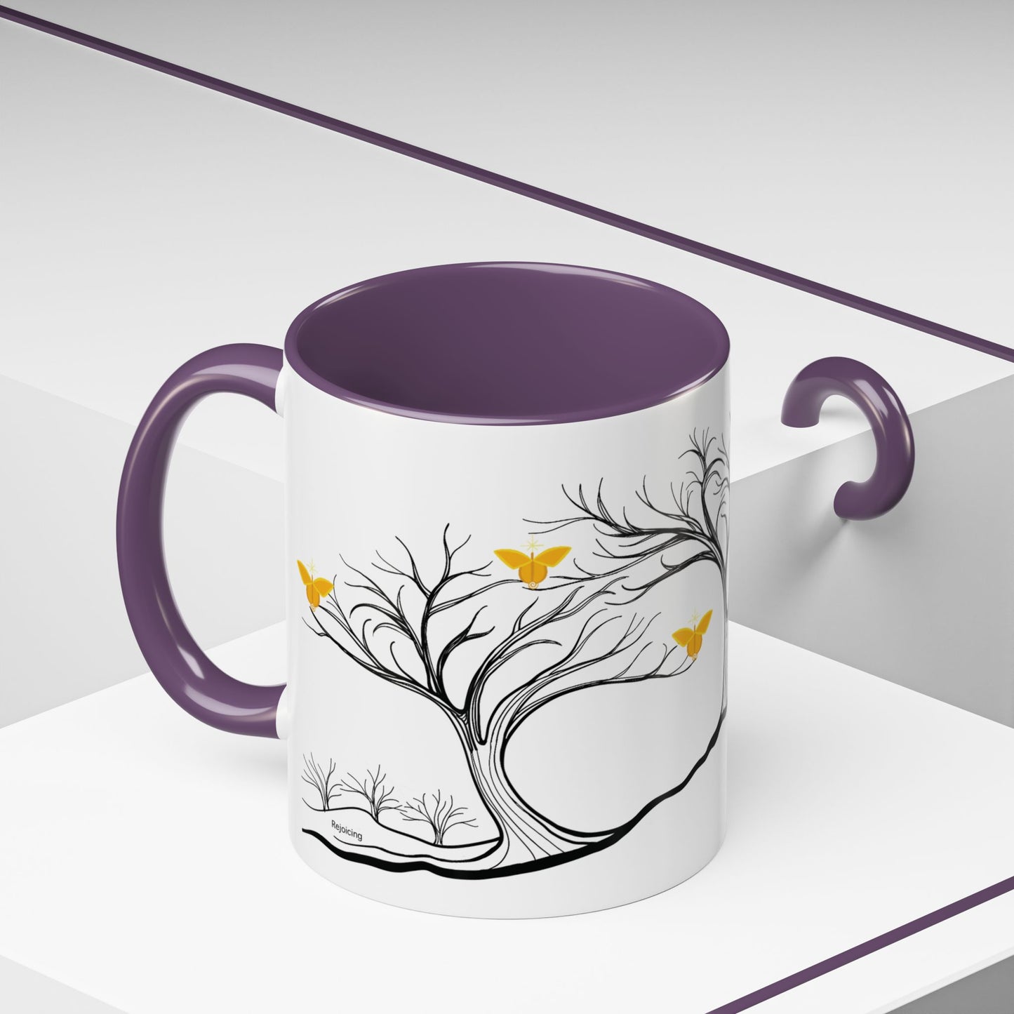 "Rejoicing", IMAGINE™ Series, Hand-Drawn Art Print, White Ceramic Accent Mug—3 of 7 Butterfly Graces Collection—15 oz or 11 oz