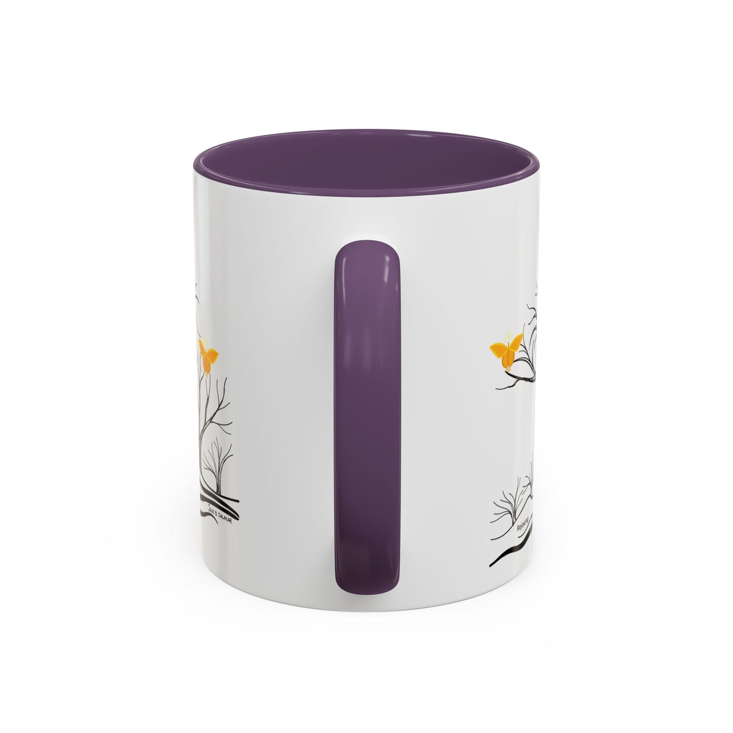 "Rejoicing", IMAGINE™ Series, Hand-Drawn Art Print, White Ceramic Accent Mug—3 of 7 Butterfly Graces Collection—15 oz or 11 oz