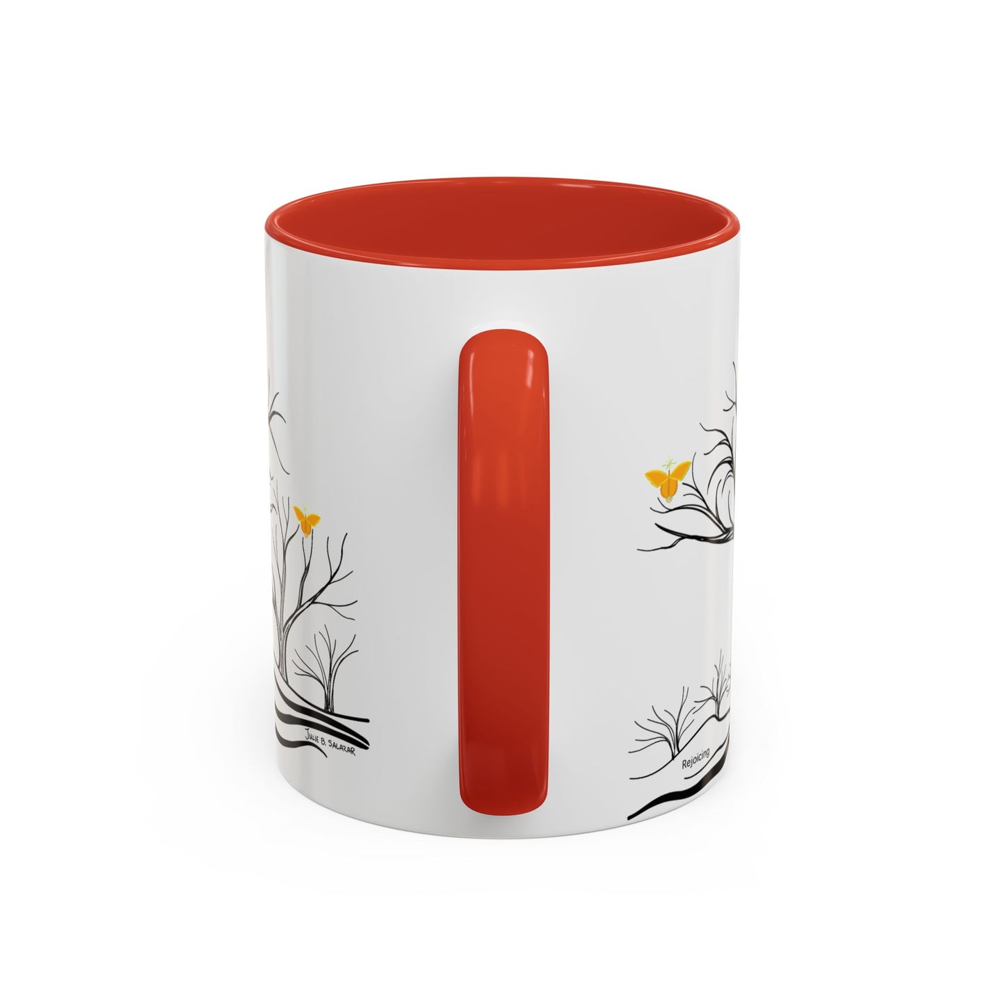 "Rejoicing", IMAGINE™ Series, Hand-Drawn Art Print, White Ceramic Accent Mug—3 of 7 Butterfly Graces Collection—15 oz or 11 oz