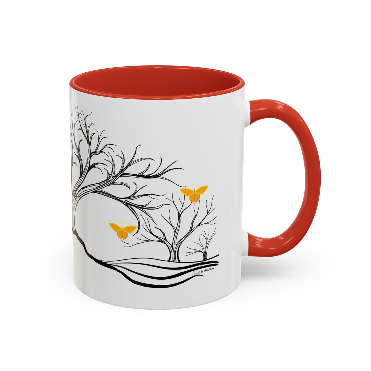 "Rejoicing", IMAGINE™ Series, Hand-Drawn Art Print, White Ceramic Accent Mug—3 of 7 Butterfly Graces Collection—15 oz or 11 oz