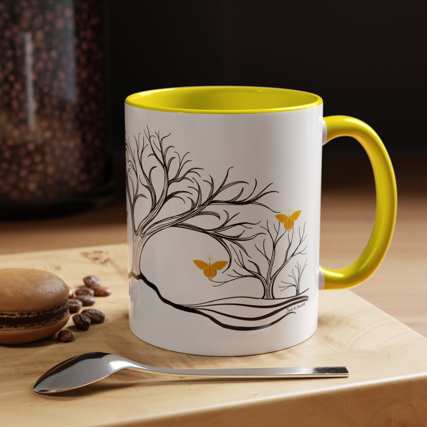 "Rejoicing", IMAGINE™ Series, Hand-Drawn Art Print, White Ceramic Accent Mug—3 of 7 Butterfly Graces Collection—15 oz or 11 oz