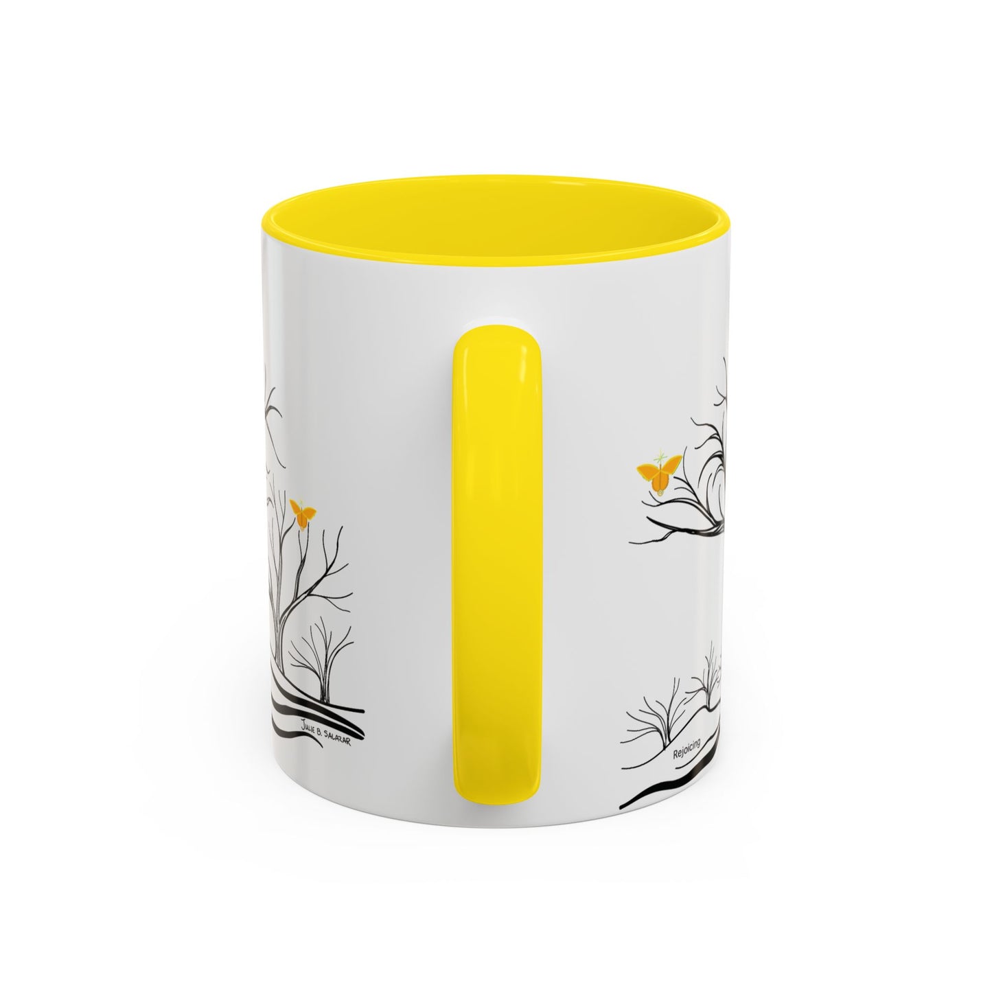 "Rejoicing", IMAGINE™ Series, Hand-Drawn Art Print, White Ceramic Accent Mug—3 of 7 Butterfly Graces Collection—15 oz or 11 oz