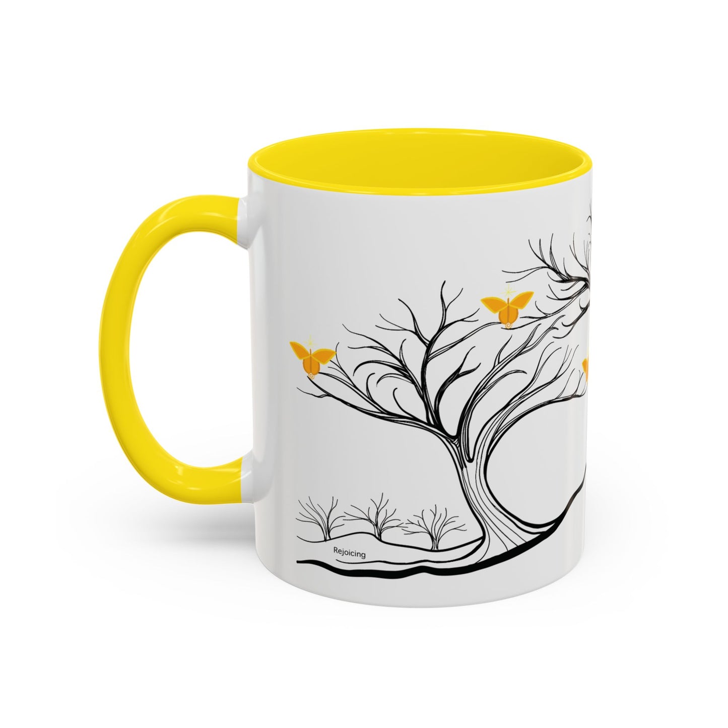 "Rejoicing", IMAGINE™ Series, Hand-Drawn Art Print, White Ceramic Accent Mug—3 of 7 Butterfly Graces Collection—15 oz or 11 oz