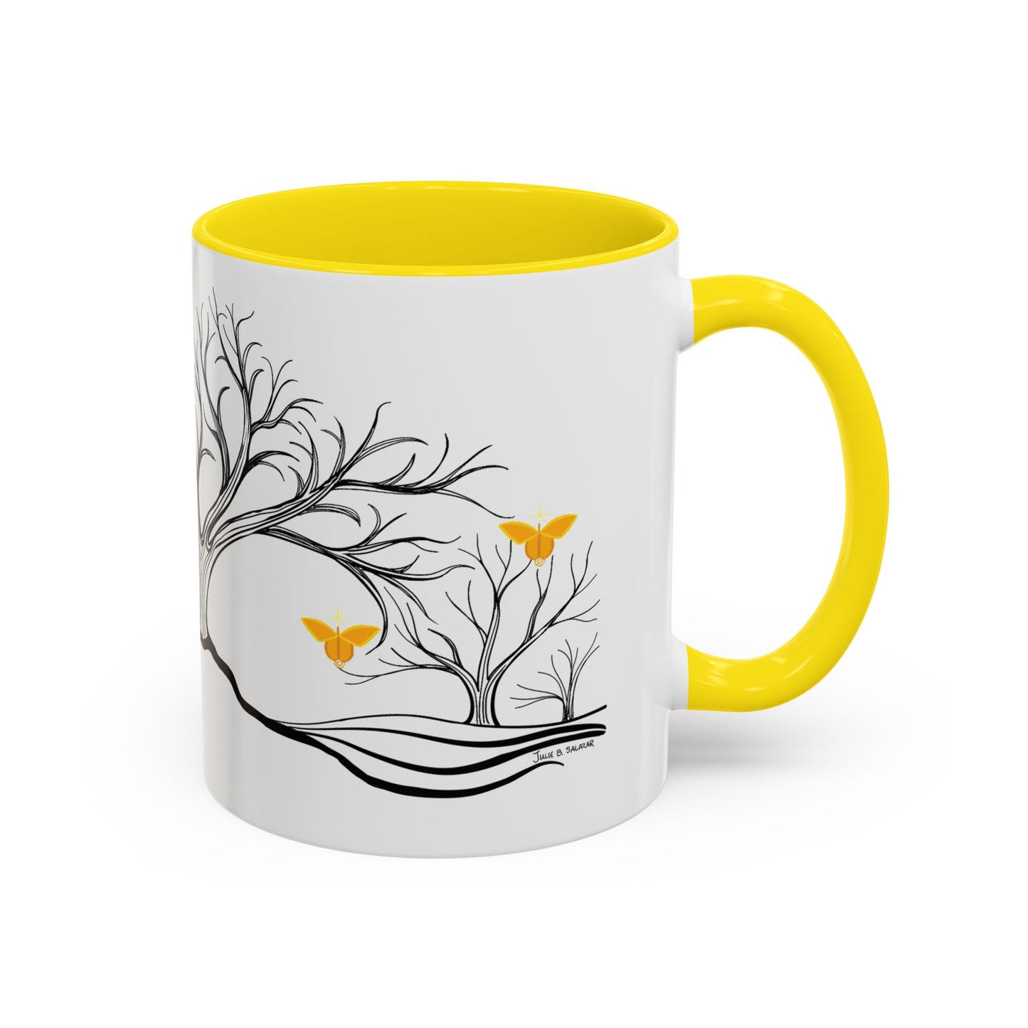 "Rejoicing", IMAGINE™ Series, Hand-Drawn Art Print, White Ceramic Accent Mug—3 of 7 Butterfly Graces Collection—15 oz or 11 oz