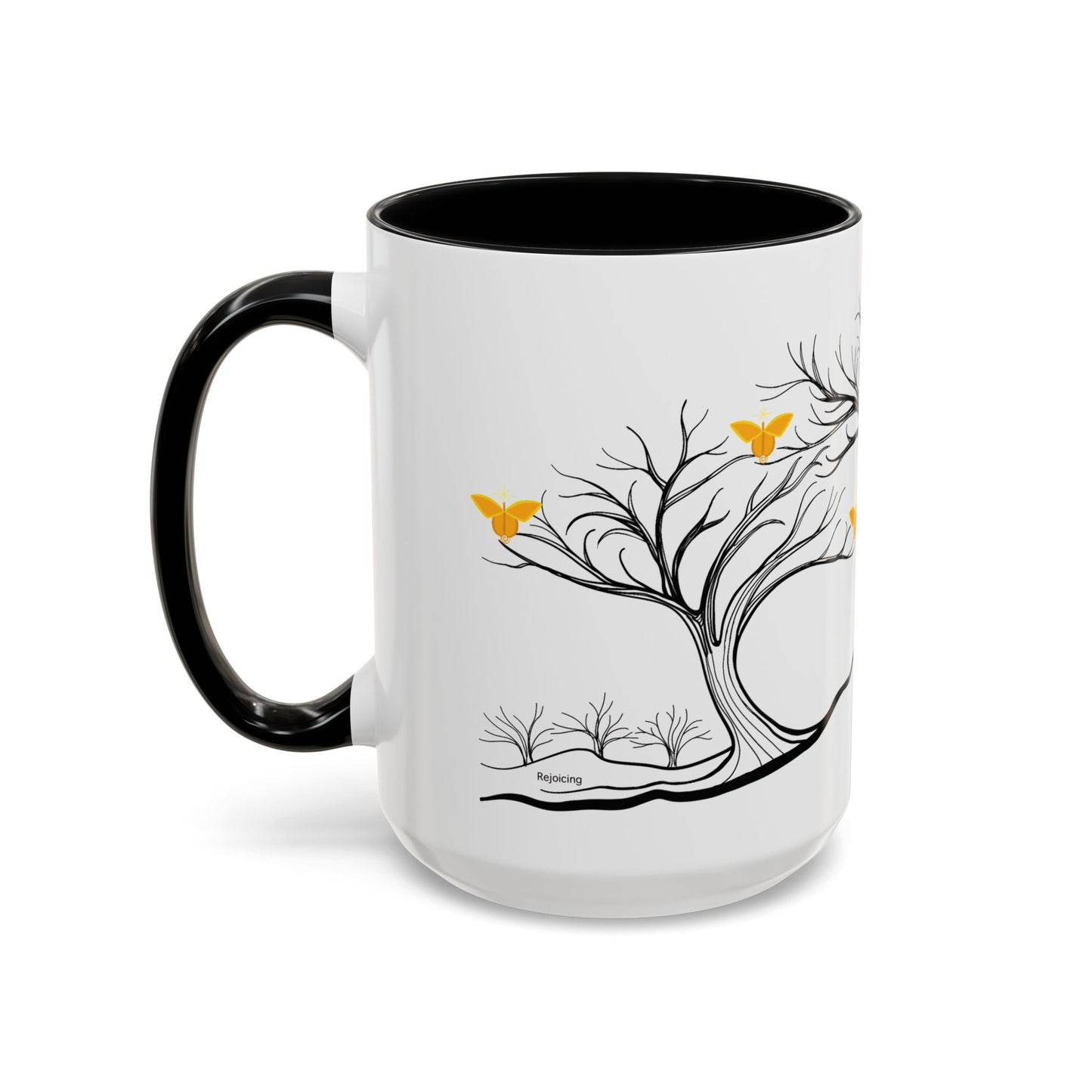 "Rejoicing", IMAGINE™ Series, Hand-Drawn Art Print, White Ceramic Accent Mug—3 of 7 Butterfly Graces Collection—15 oz or 11 oz