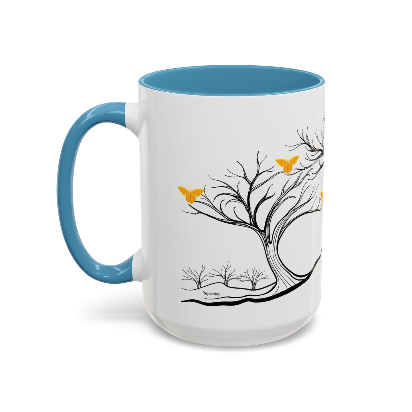"Rejoicing", IMAGINE™ Series, Hand-Drawn Art Print, White Ceramic Accent Mug—3 of 7 Butterfly Graces Collection—15 oz or 11 oz