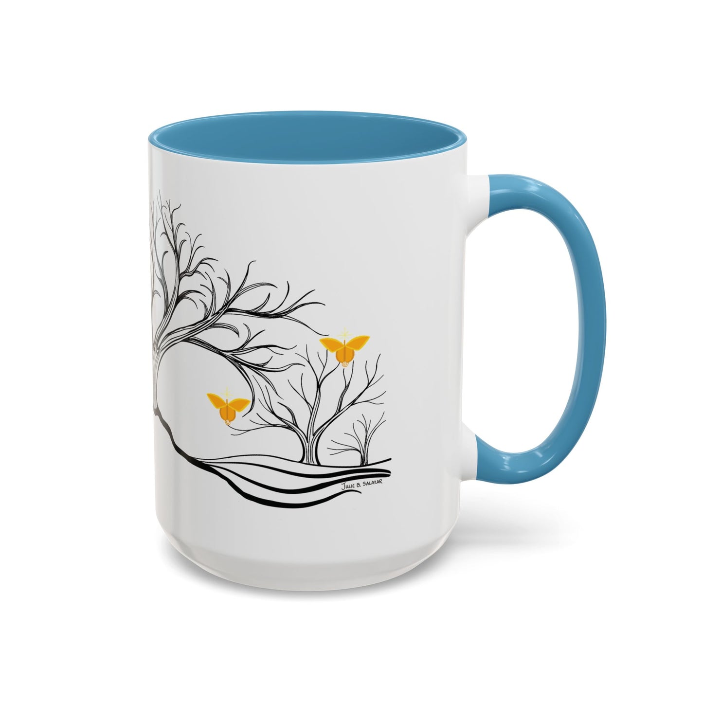 "Rejoicing", IMAGINE™ Series, Hand-Drawn Art Print, White Ceramic Accent Mug—3 of 7 Butterfly Graces Collection—15 oz or 11 oz