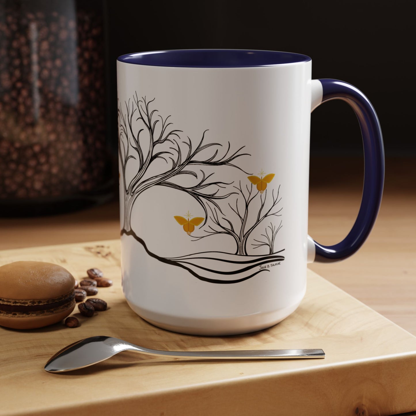 "Rejoicing", IMAGINE™ Series, Hand-Drawn Art Print, White Ceramic Accent Mug—3 of 7 Butterfly Graces Collection—15 oz or 11 oz