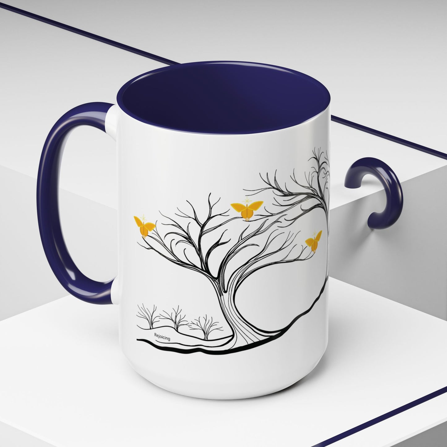 "Rejoicing", IMAGINE™ Series, Hand-Drawn Art Print, White Ceramic Accent Mug—3 of 7 Butterfly Graces Collection—15 oz or 11 oz