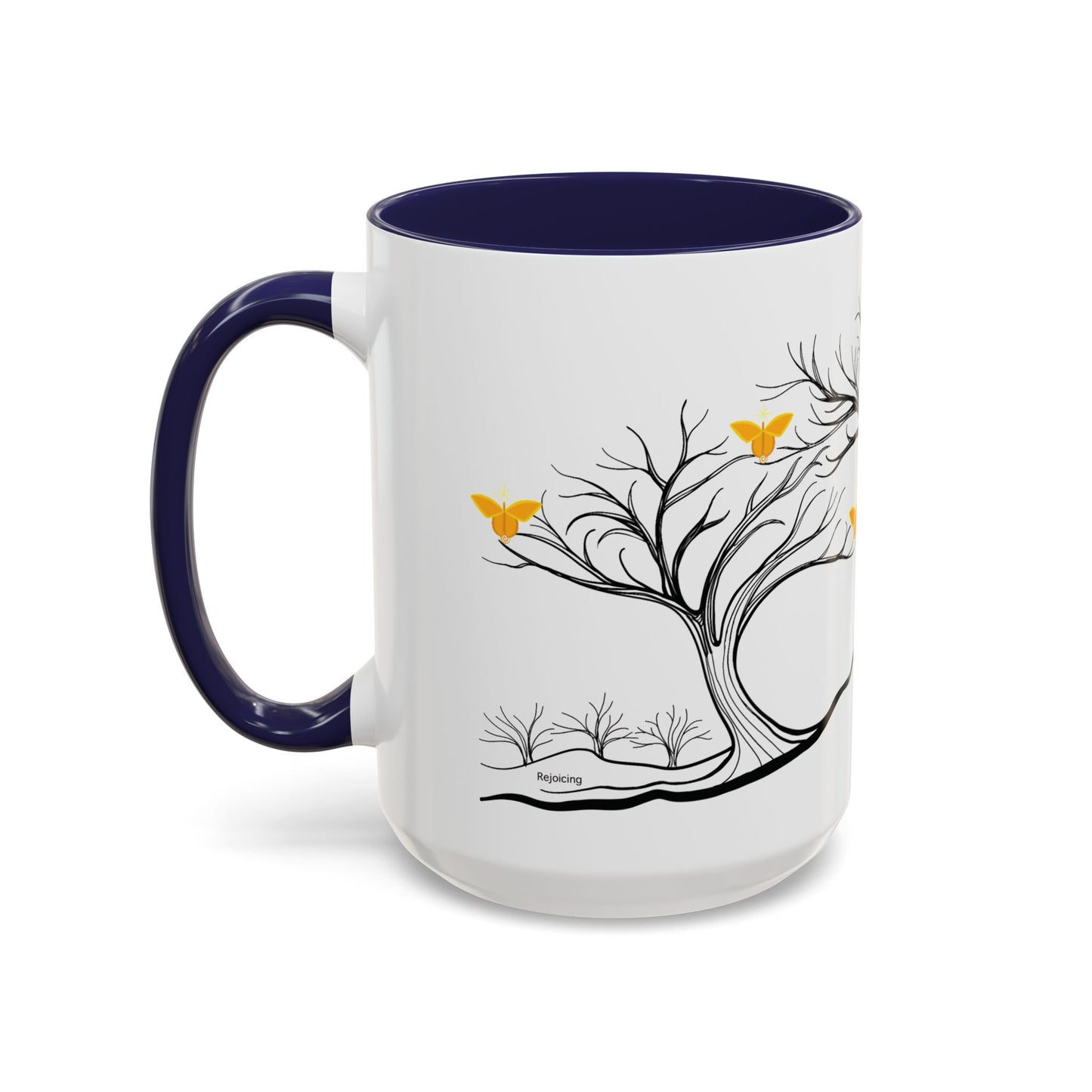 "Rejoicing", IMAGINE™ Series, Hand-Drawn Art Print, White Ceramic Accent Mug—3 of 7 Butterfly Graces Collection—15 oz or 11 oz