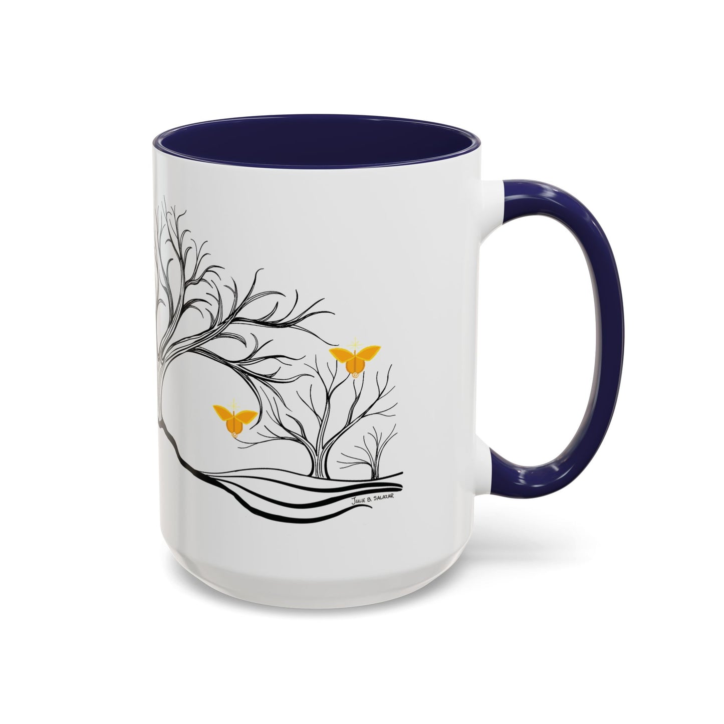 "Rejoicing", IMAGINE™ Series, Hand-Drawn Art Print, White Ceramic Accent Mug—3 of 7 Butterfly Graces Collection—15 oz or 11 oz