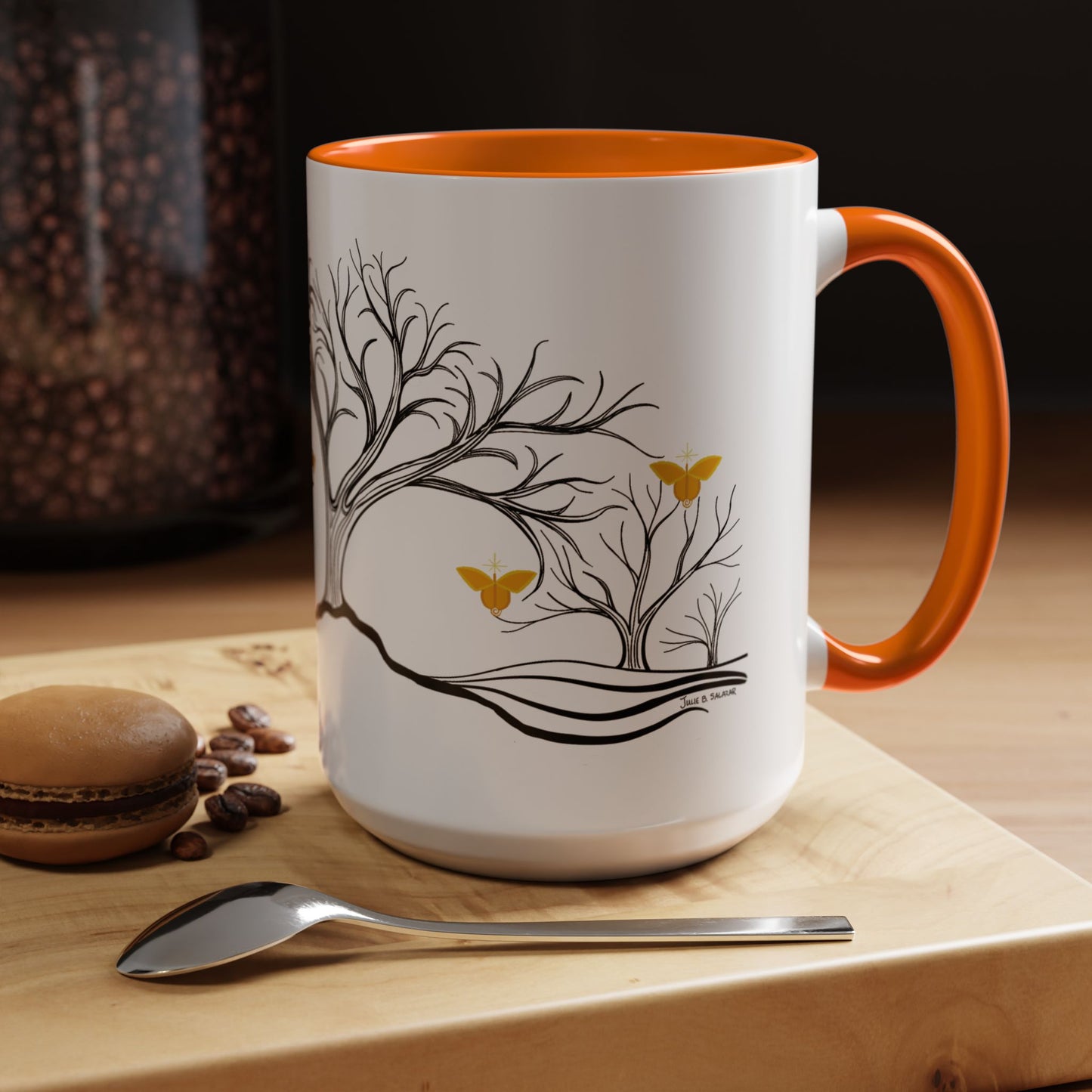 "Rejoicing", IMAGINE™ Series, Hand-Drawn Art Print, White Ceramic Accent Mug—3 of 7 Butterfly Graces Collection—15 oz or 11 oz