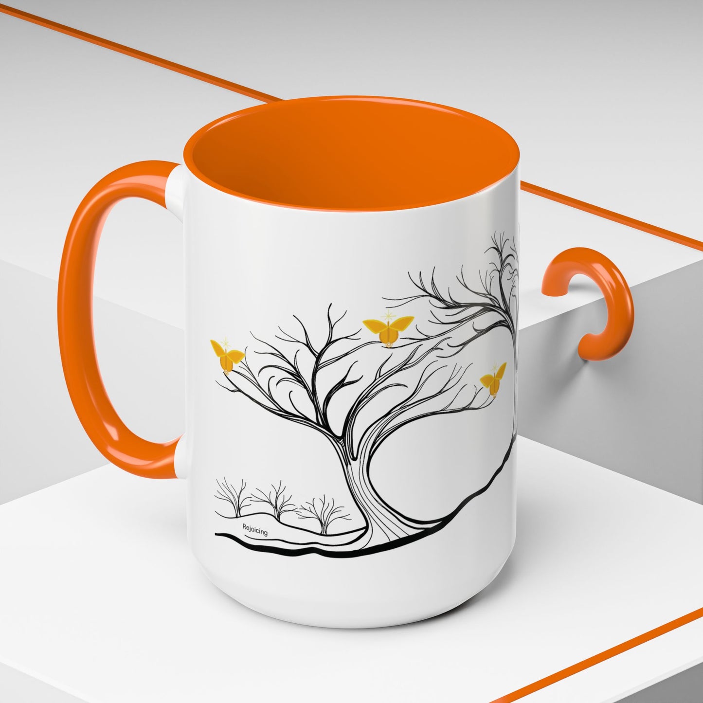 "Rejoicing", IMAGINE™ Series, Hand-Drawn Art Print, White Ceramic Accent Mug—3 of 7 Butterfly Graces Collection—15 oz or 11 oz