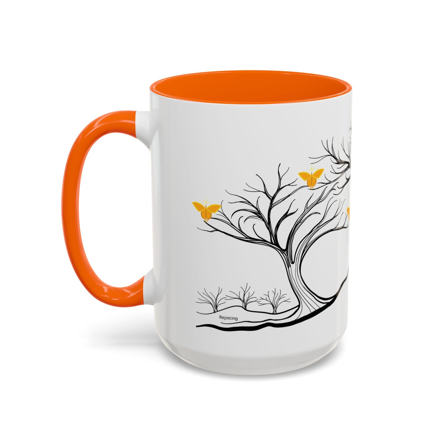 "Rejoicing", IMAGINE™ Series, Hand-Drawn Art Print, White Ceramic Accent Mug—3 of 7 Butterfly Graces Collection—15 oz or 11 oz