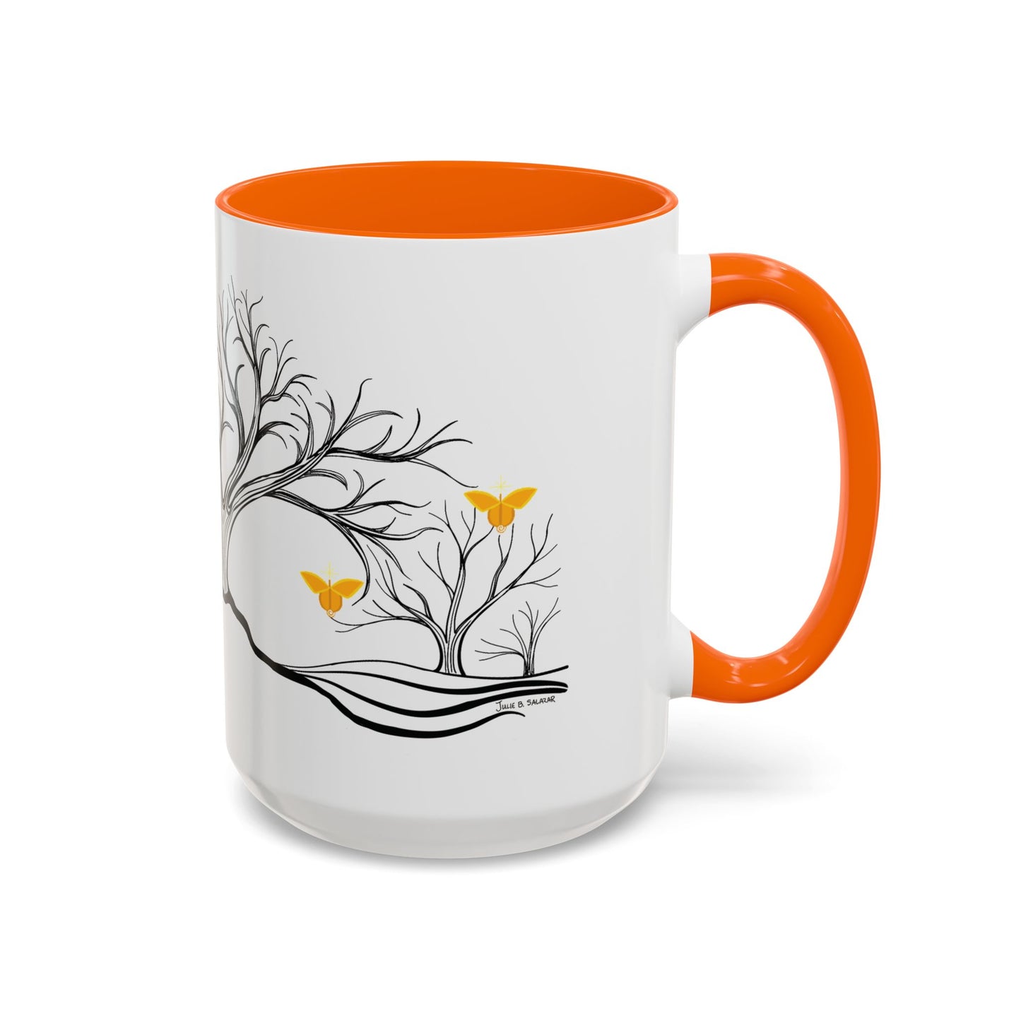 "Rejoicing", IMAGINE™ Series, Hand-Drawn Art Print, White Ceramic Accent Mug—3 of 7 Butterfly Graces Collection—15 oz or 11 oz