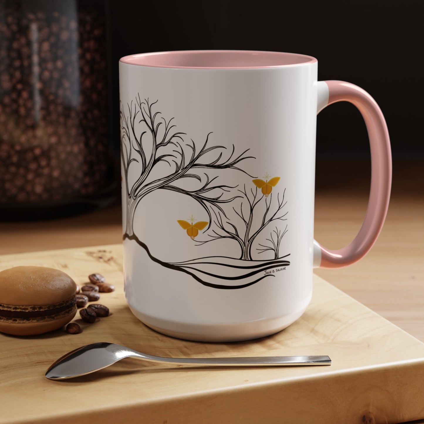 "Rejoicing", IMAGINE™ Series, Hand-Drawn Art Print, White Ceramic Accent Mug—3 of 7 Butterfly Graces Collection—15 oz or 11 oz