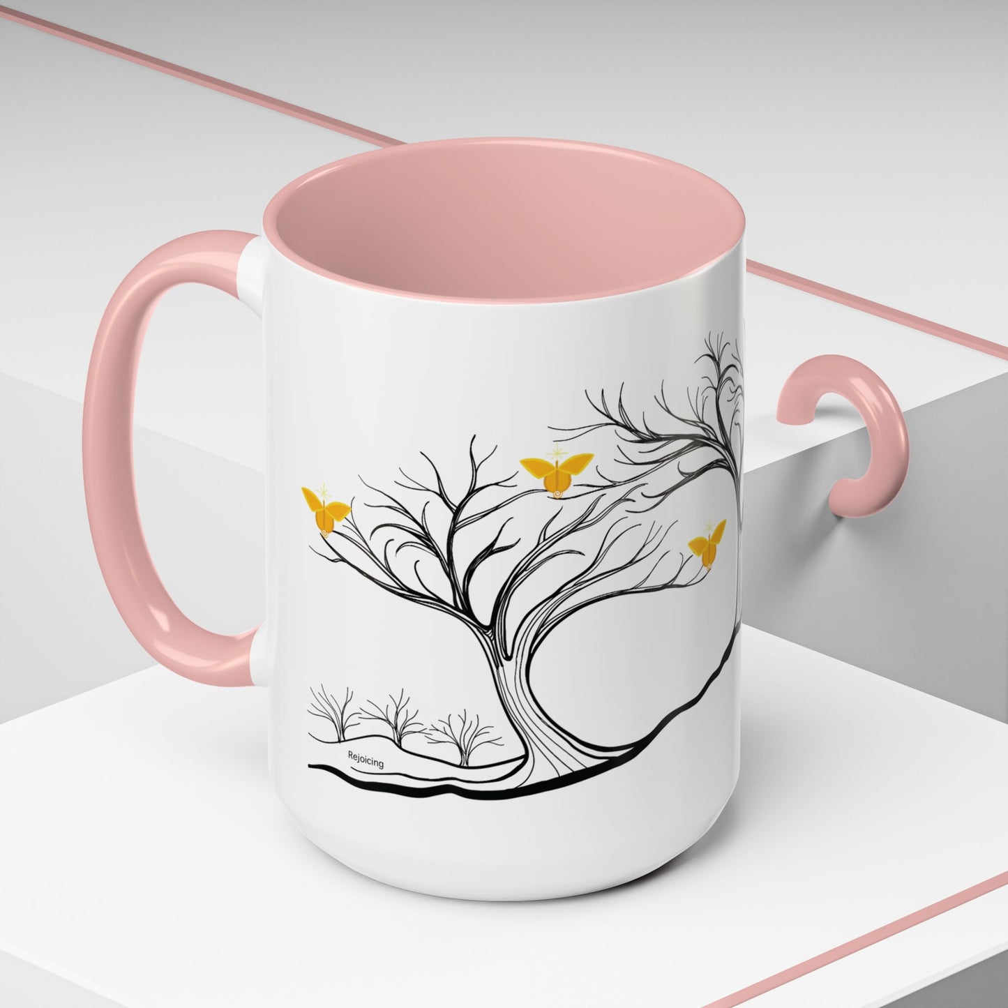 "Rejoicing", IMAGINE™ Series, Hand-Drawn Art Print, White Ceramic Accent Mug—3 of 7 Butterfly Graces Collection—15 oz or 11 oz
