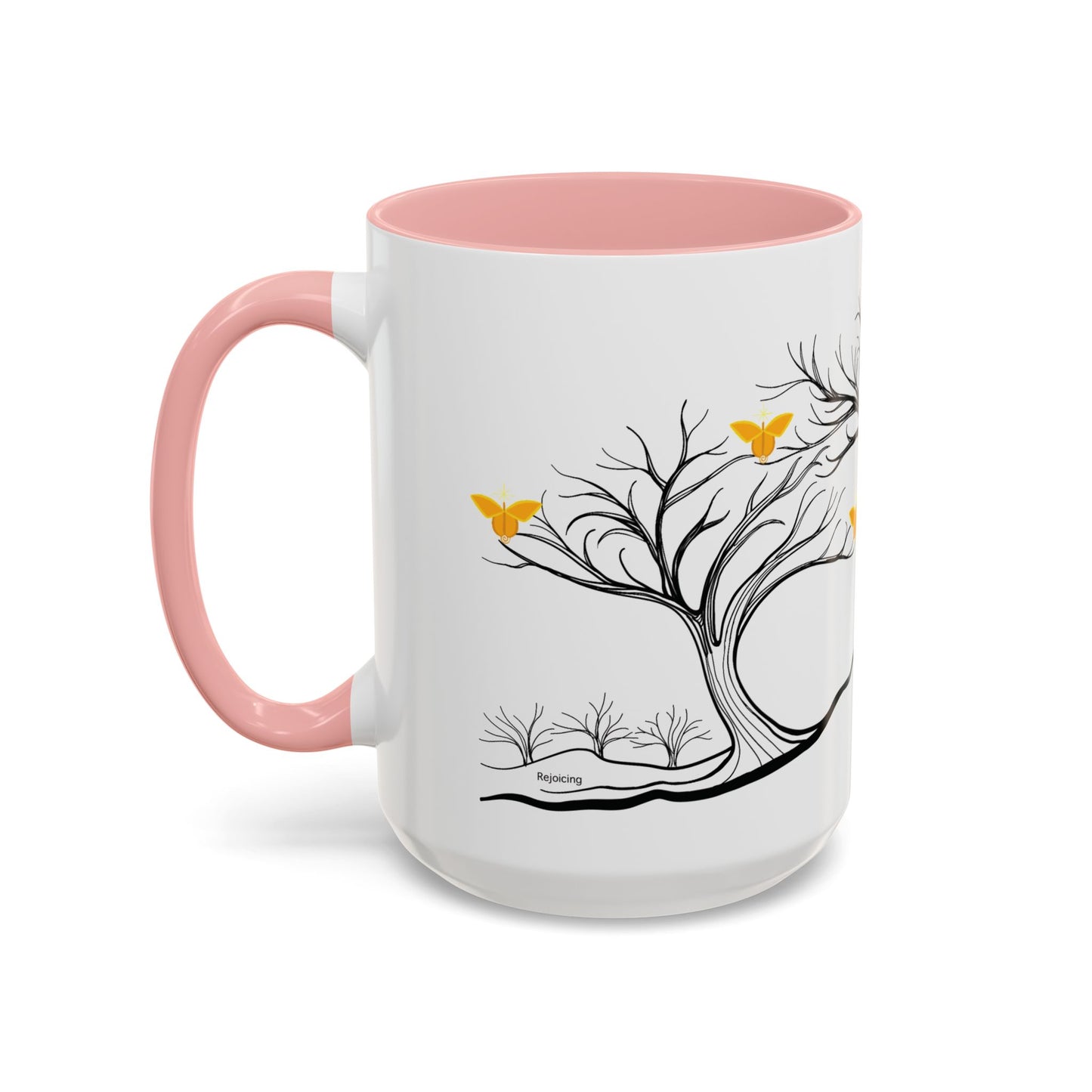 "Rejoicing", IMAGINE™ Series, Hand-Drawn Art Print, White Ceramic Accent Mug—3 of 7 Butterfly Graces Collection—15 oz or 11 oz