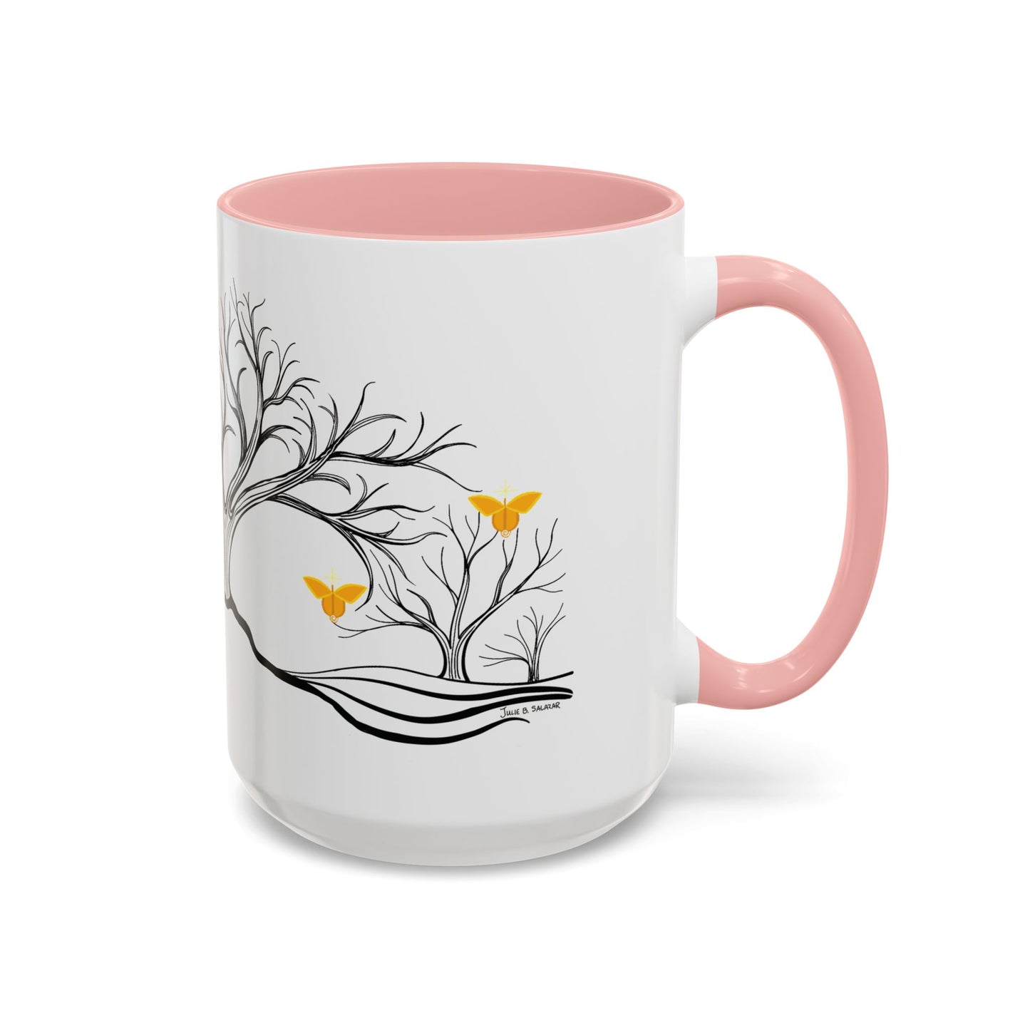 "Rejoicing", IMAGINE™ Series, Hand-Drawn Art Print, White Ceramic Accent Mug—3 of 7 Butterfly Graces Collection—15 oz or 11 oz