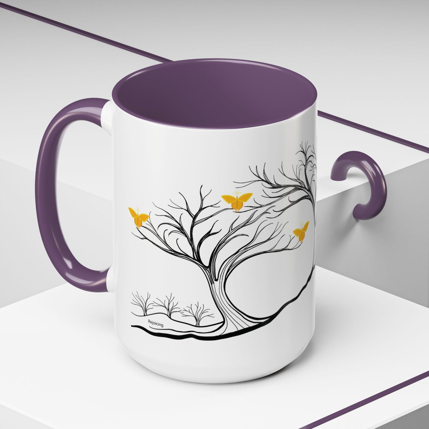 "Rejoicing", IMAGINE™ Series, Hand-Drawn Art Print, White Ceramic Accent Mug—3 of 7 Butterfly Graces Collection—15 oz or 11 oz