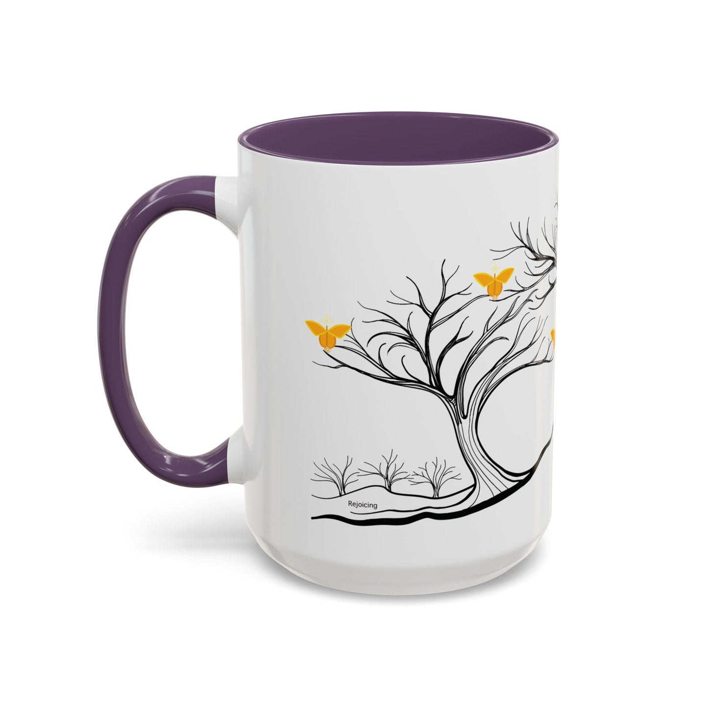 "Rejoicing", IMAGINE™ Series, Hand-Drawn Art Print, White Ceramic Accent Mug—3 of 7 Butterfly Graces Collection—15 oz or 11 oz
