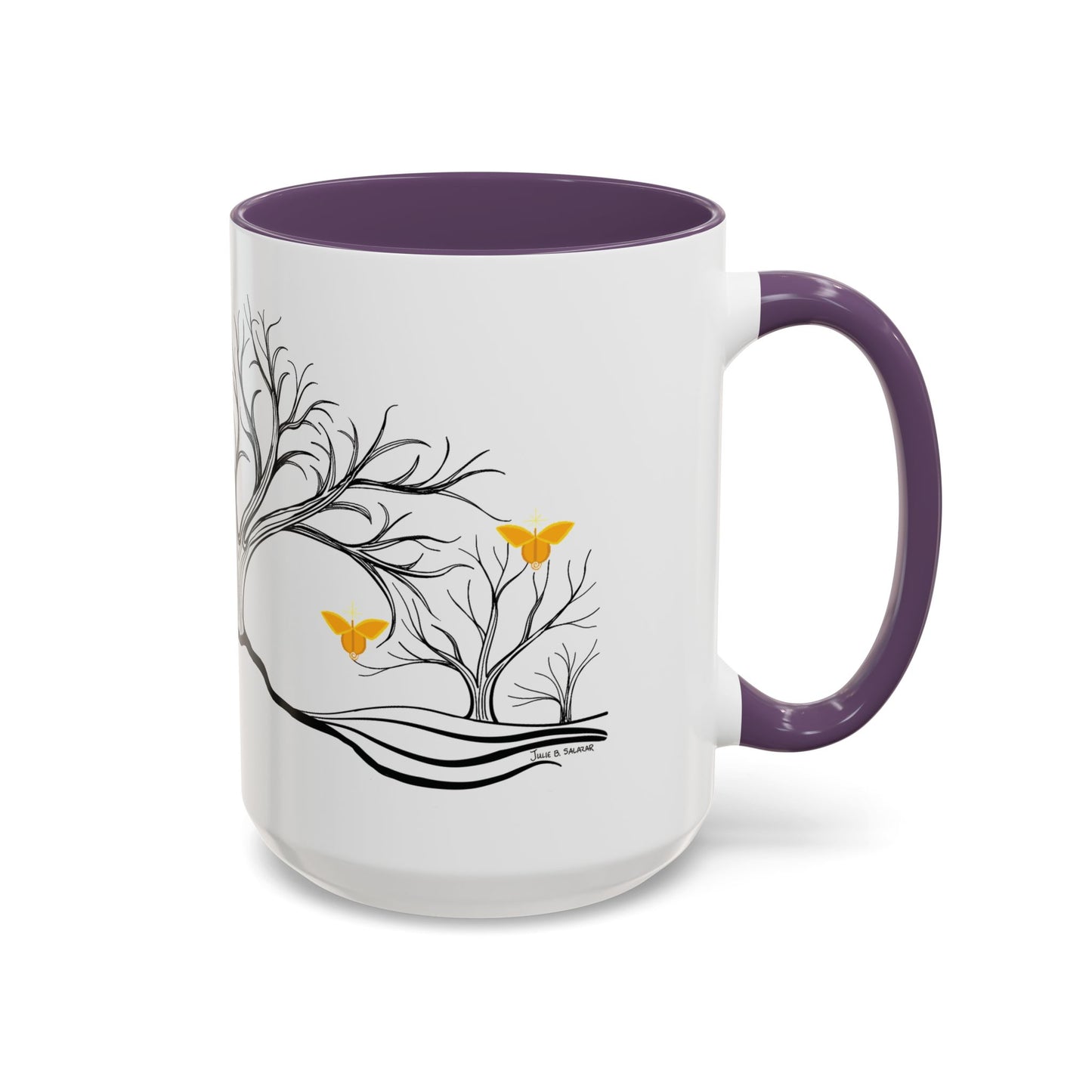"Rejoicing", IMAGINE™ Series, Hand-Drawn Art Print, White Ceramic Accent Mug—3 of 7 Butterfly Graces Collection—15 oz or 11 oz