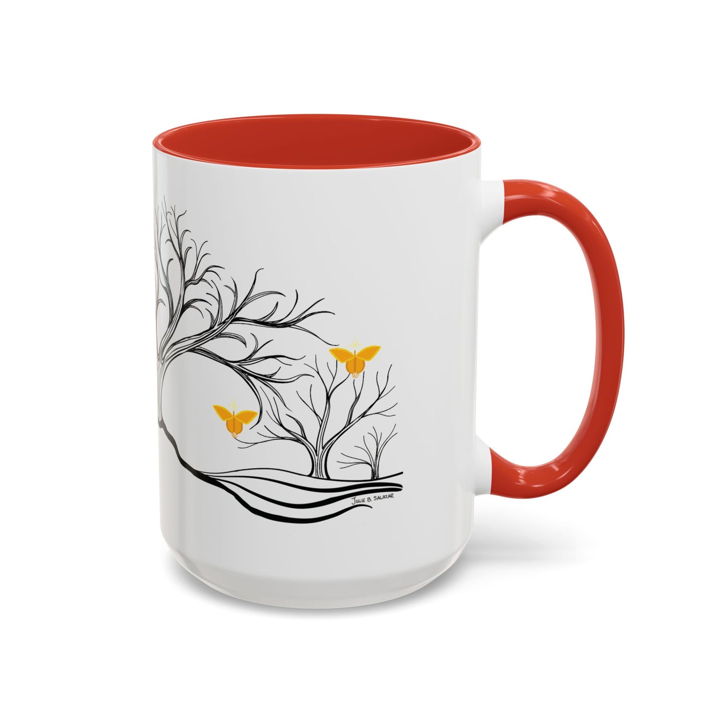 "Rejoicing", IMAGINE™ Series, Hand-Drawn Art Print, White Ceramic Accent Mug—3 of 7 Butterfly Graces Collection—15 oz or 11 oz