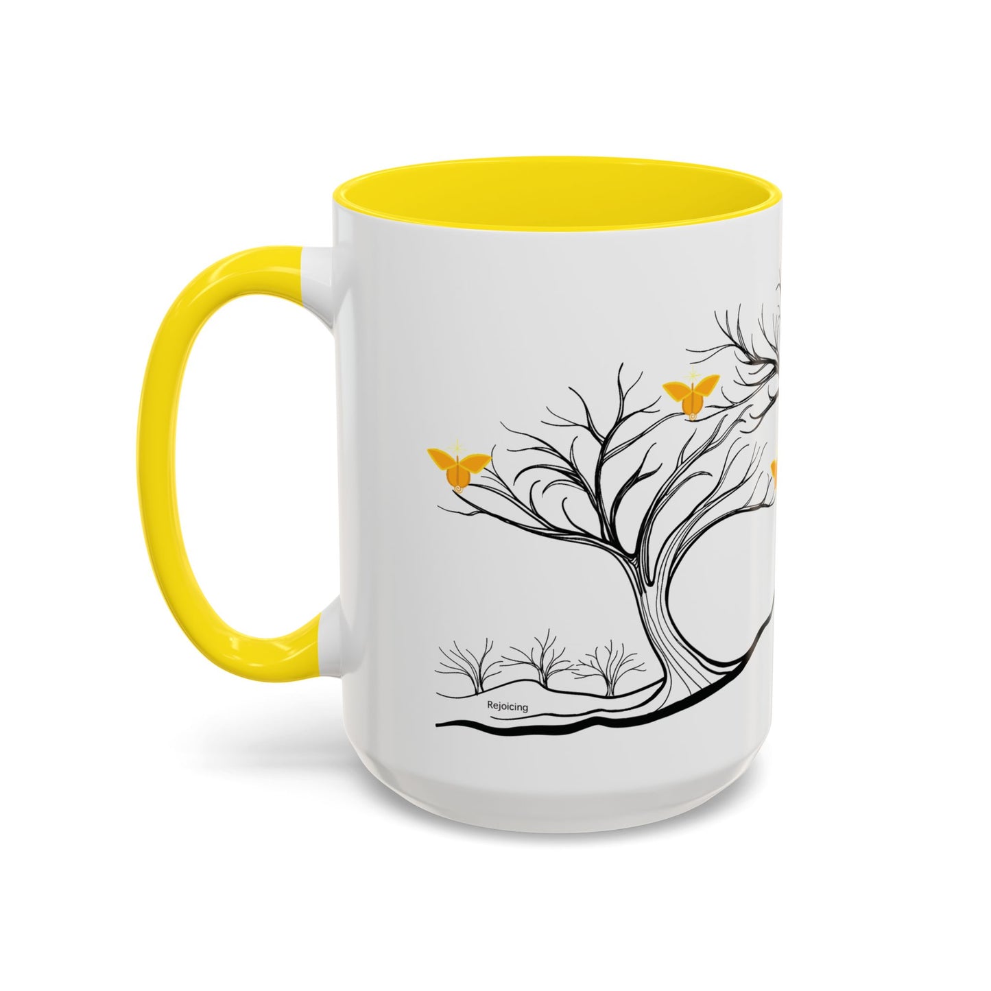 "Rejoicing", IMAGINE™ Series, Hand-Drawn Art Print, White Ceramic Accent Mug—3 of 7 Butterfly Graces Collection—15 oz or 11 oz