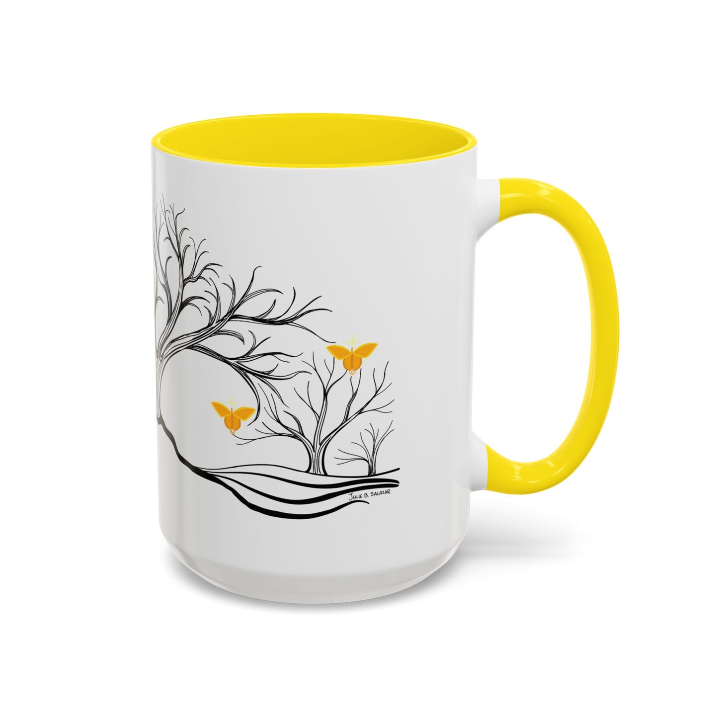 "Rejoicing", IMAGINE™ Series, Hand-Drawn Art Print, White Ceramic Accent Mug—3 of 7 Butterfly Graces Collection—15 oz or 11 oz