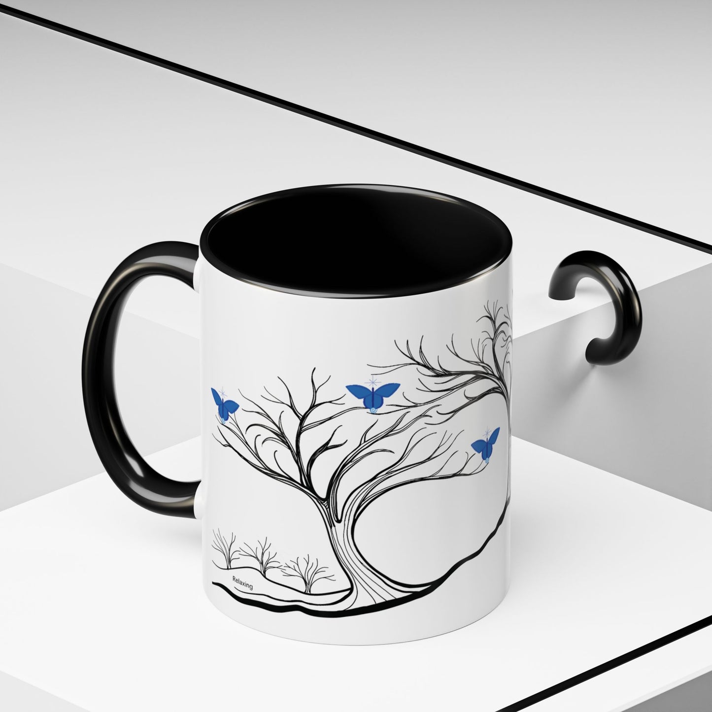 "Relaxing", IMAGINE™ Series, Hand-Drawn Art Print, White Ceramic Accent Mug—6 of 7 Butterfly Graces Collection—15 oz or 11 oz