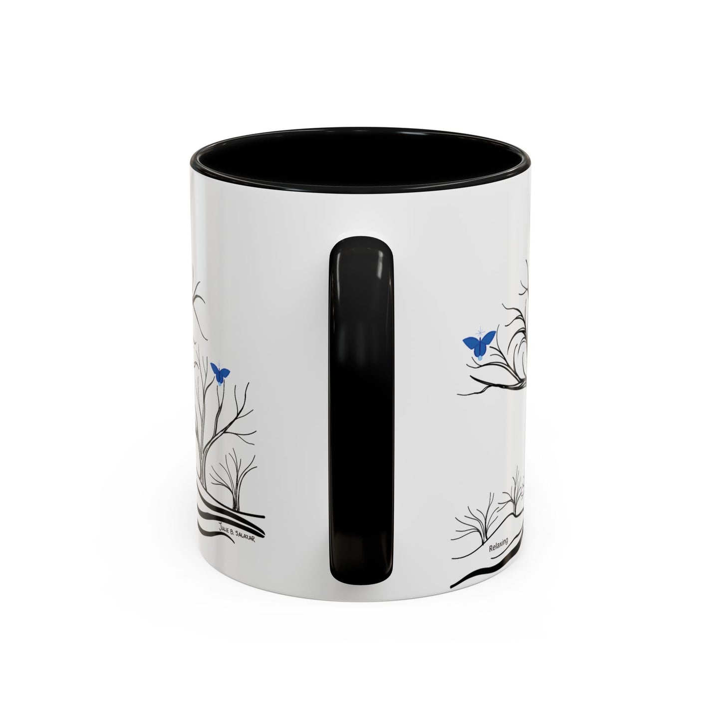 "Relaxing", IMAGINE™ Series, Hand-Drawn Art Print, White Ceramic Accent Mug—6 of 7 Butterfly Graces Collection—15 oz or 11 oz