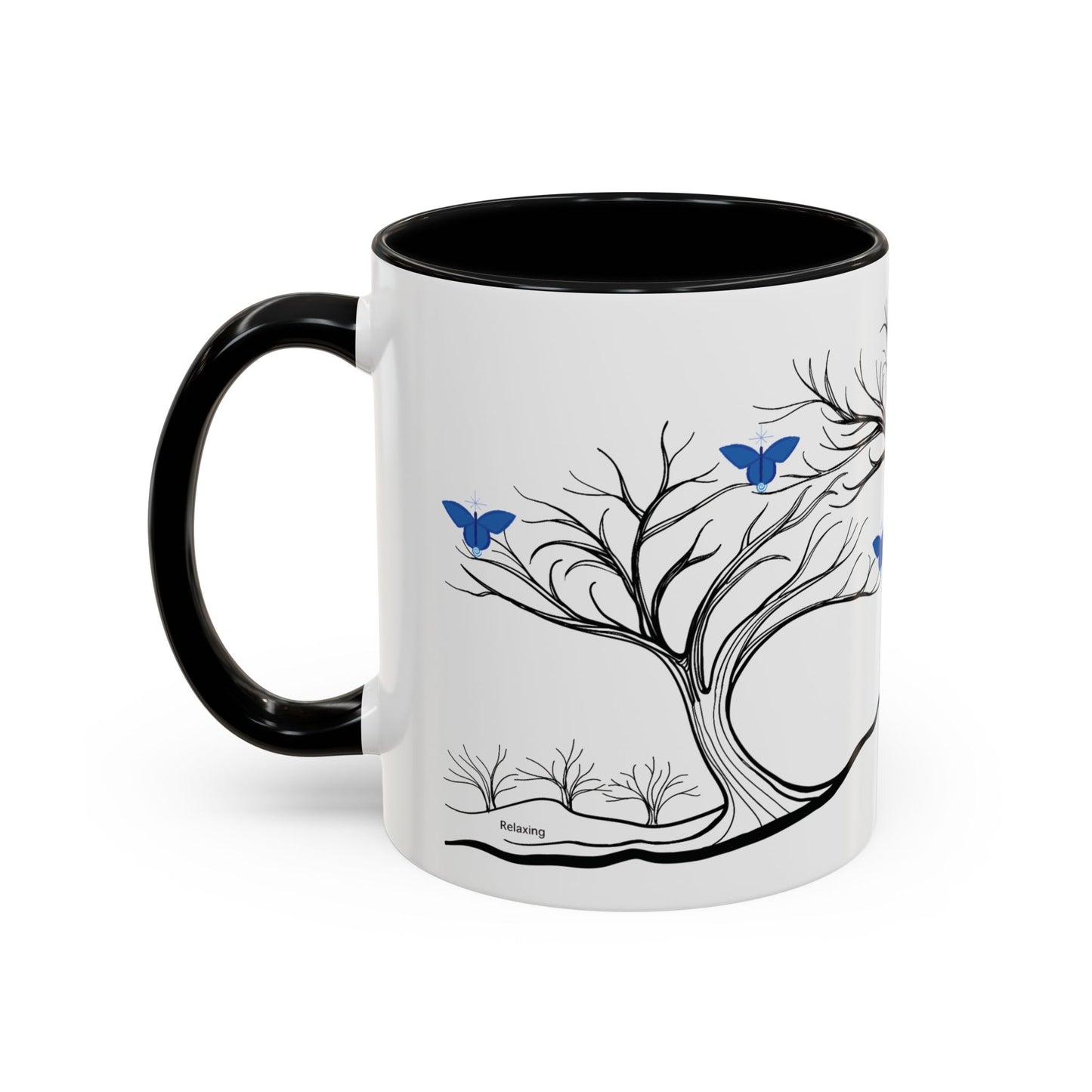 "Relaxing", IMAGINE™ Series, Hand-Drawn Art Print, White Ceramic Accent Mug—6 of 7 Butterfly Graces Collection—15 oz or 11 oz