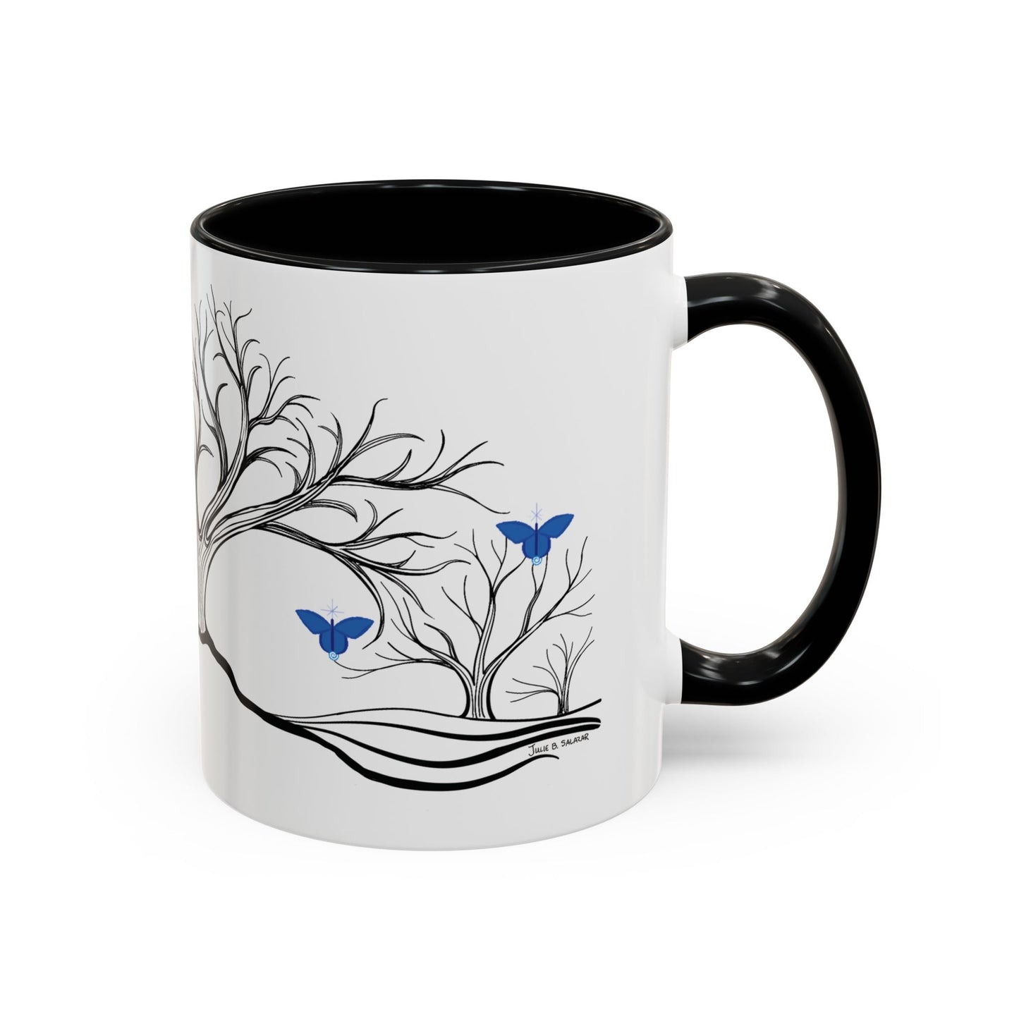 "Relaxing", IMAGINE™ Series, Hand-Drawn Art Print, White Ceramic Accent Mug—6 of 7 Butterfly Graces Collection—15 oz or 11 oz