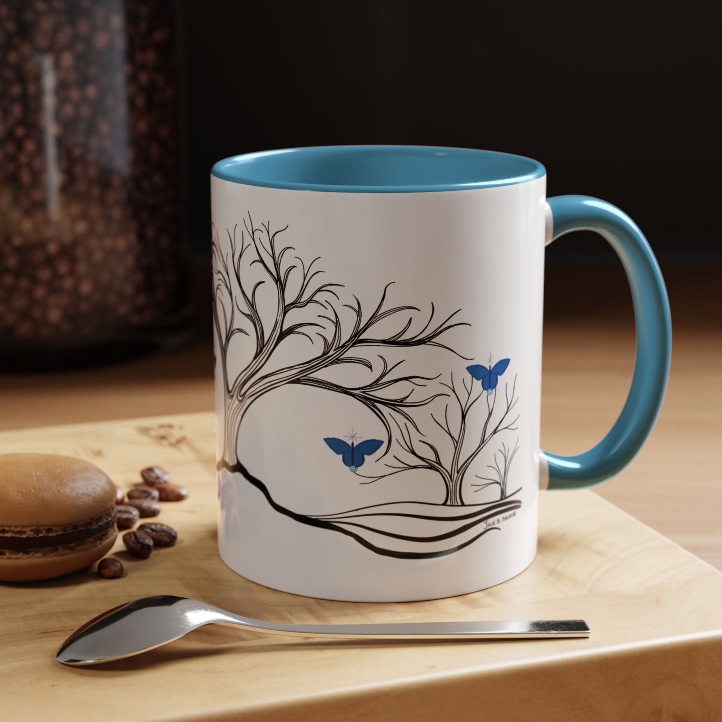 "Relaxing", IMAGINE™ Series, Hand-Drawn Art Print, White Ceramic Accent Mug—6 of 7 Butterfly Graces Collection—15 oz or 11 oz