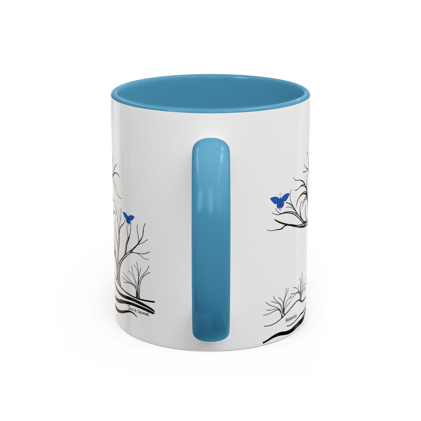 "Relaxing", IMAGINE™ Series, Hand-Drawn Art Print, White Ceramic Accent Mug—6 of 7 Butterfly Graces Collection—15 oz or 11 oz