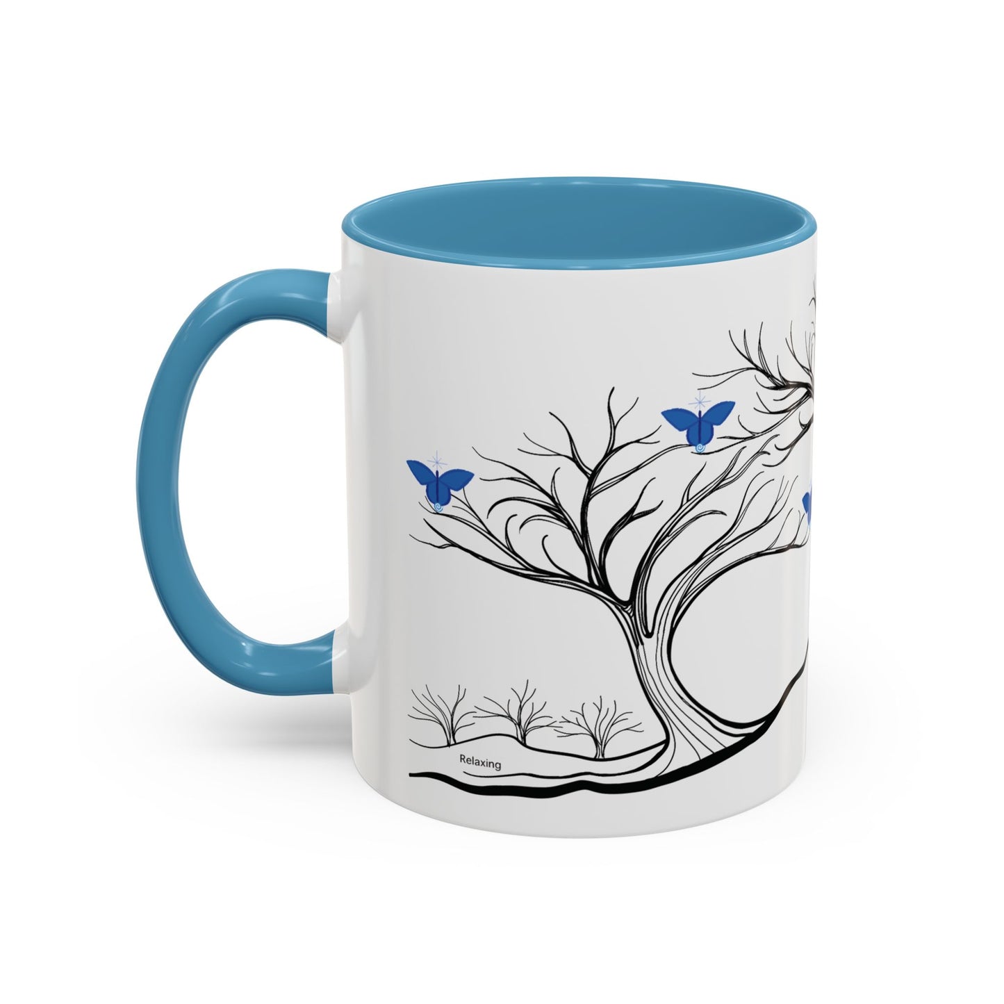 "Relaxing", IMAGINE™ Series, Hand-Drawn Art Print, White Ceramic Accent Mug—6 of 7 Butterfly Graces Collection—15 oz or 11 oz