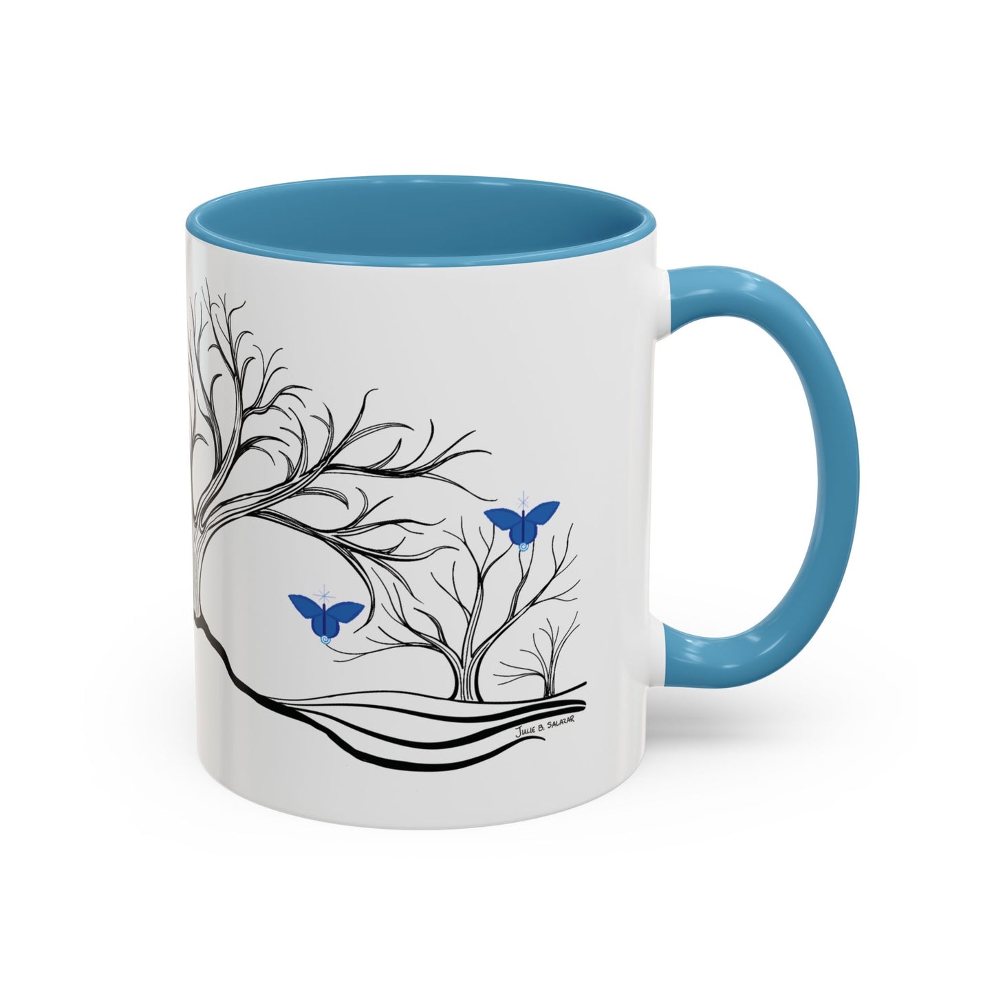 "Relaxing", IMAGINE™ Series, Hand-Drawn Art Print, White Ceramic Accent Mug—6 of 7 Butterfly Graces Collection—15 oz or 11 oz