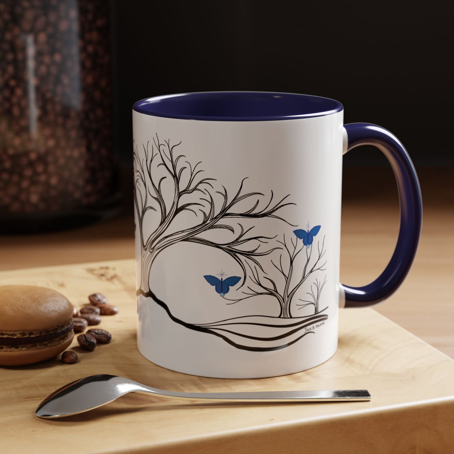 "Relaxing", IMAGINE™ Series, Hand-Drawn Art Print, White Ceramic Accent Mug—6 of 7 Butterfly Graces Collection—15 oz or 11 oz