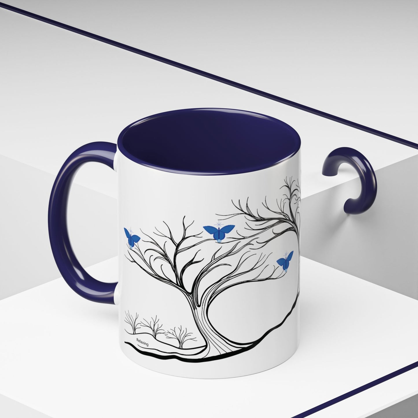 "Relaxing", IMAGINE™ Series, Hand-Drawn Art Print, White Ceramic Accent Mug—6 of 7 Butterfly Graces Collection—15 oz or 11 oz
