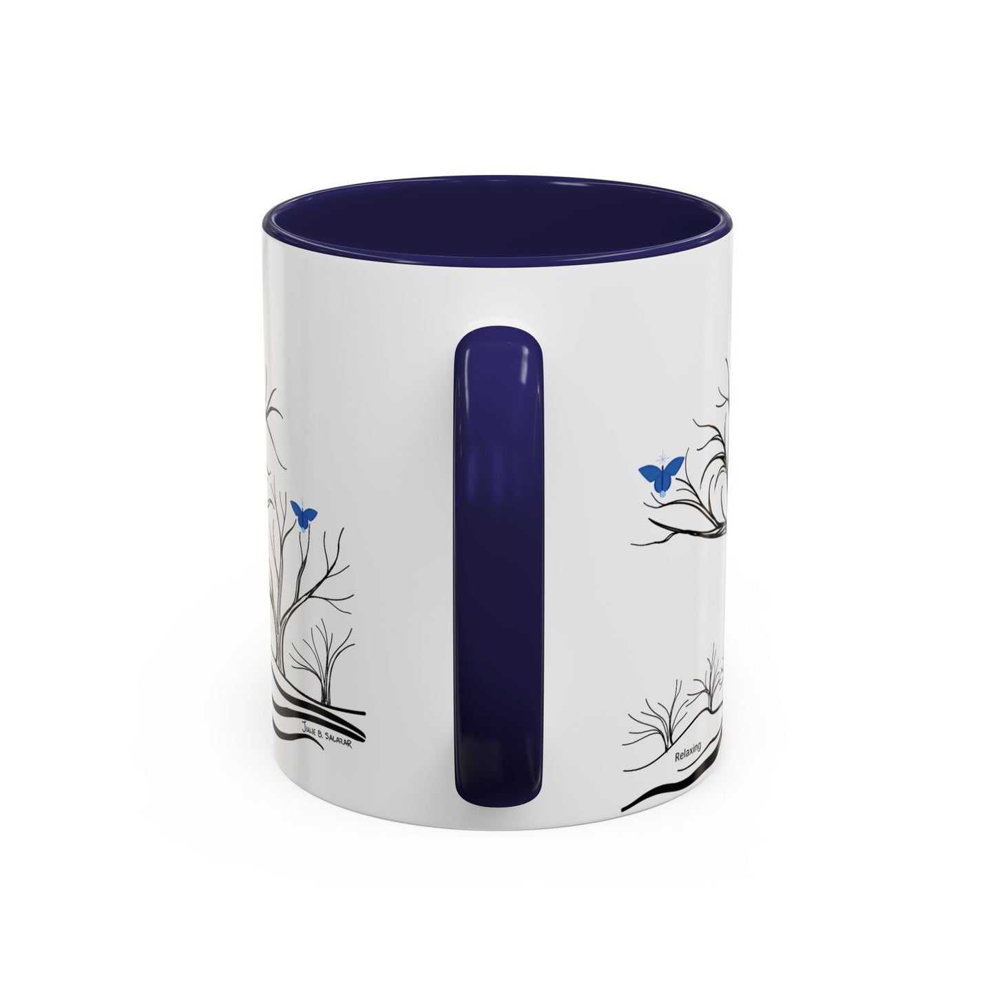 "Relaxing", IMAGINE™ Series, Hand-Drawn Art Print, White Ceramic Accent Mug—6 of 7 Butterfly Graces Collection—15 oz or 11 oz