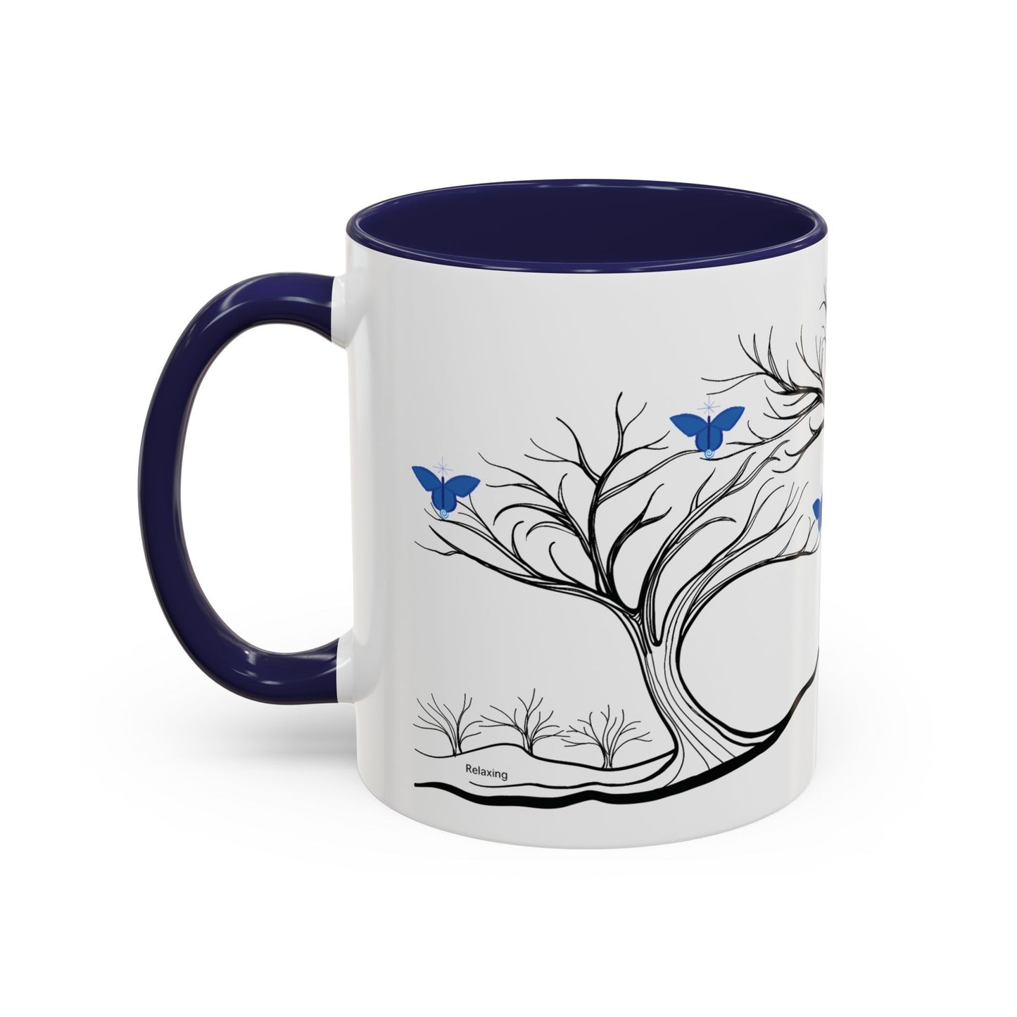 "Relaxing", IMAGINE™ Series, Hand-Drawn Art Print, White Ceramic Accent Mug—6 of 7 Butterfly Graces Collection—15 oz or 11 oz