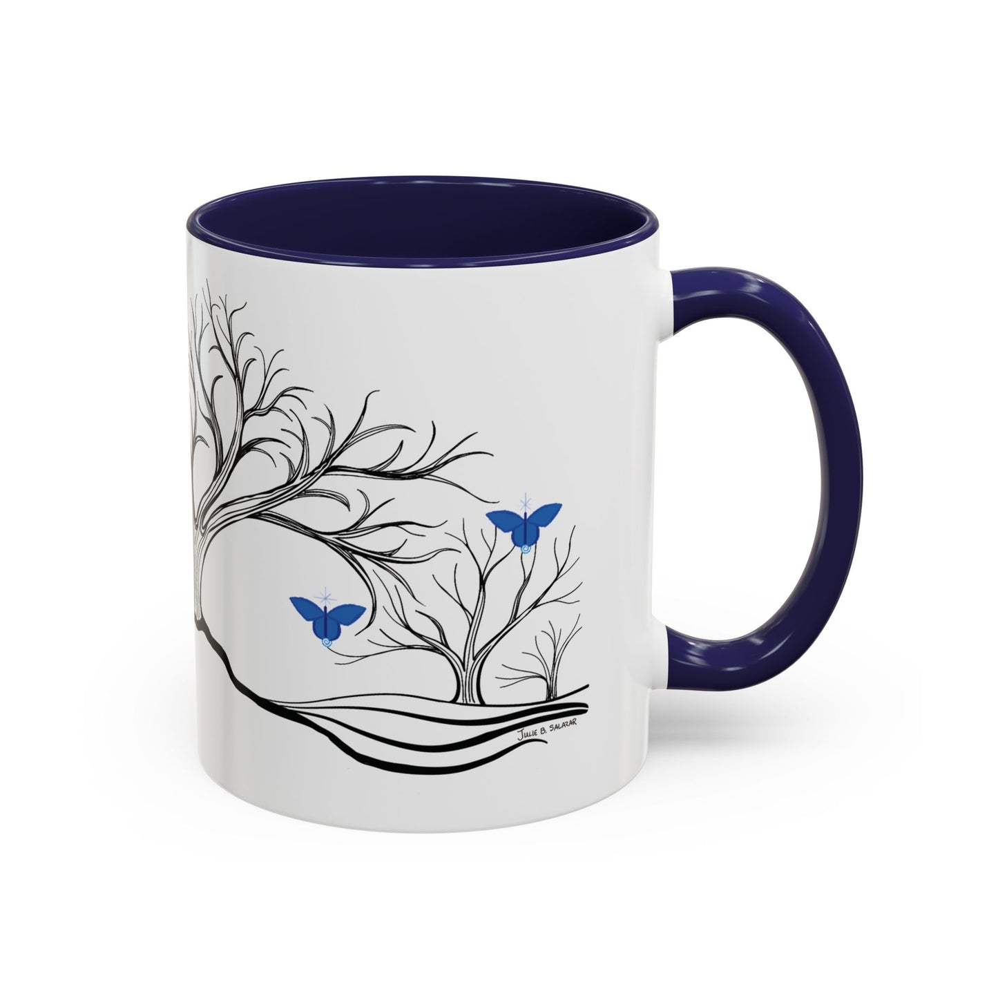 "Relaxing", IMAGINE™ Series, Hand-Drawn Art Print, White Ceramic Accent Mug—6 of 7 Butterfly Graces Collection—15 oz or 11 oz