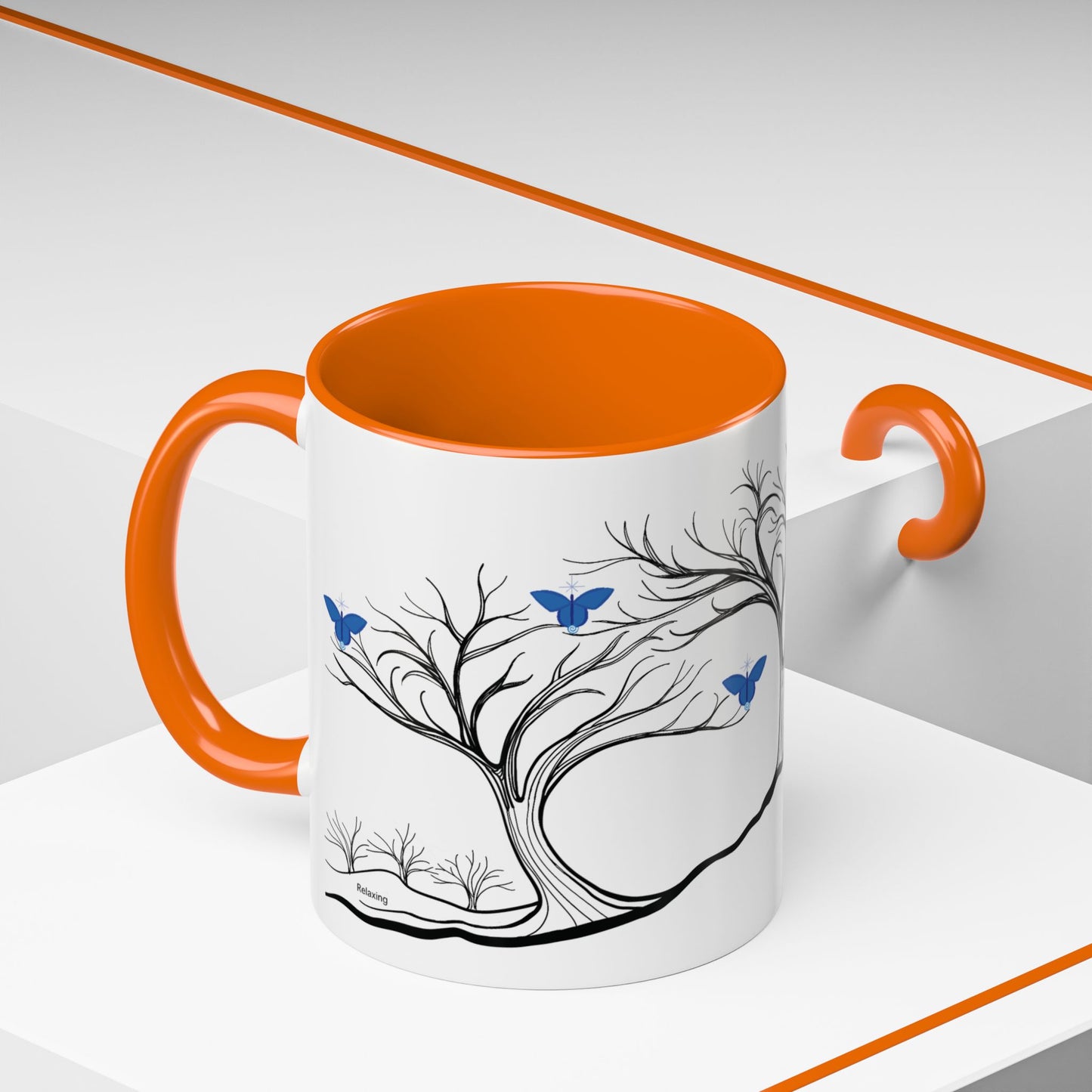 "Relaxing", IMAGINE™ Series, Hand-Drawn Art Print, White Ceramic Accent Mug—6 of 7 Butterfly Graces Collection—15 oz or 11 oz