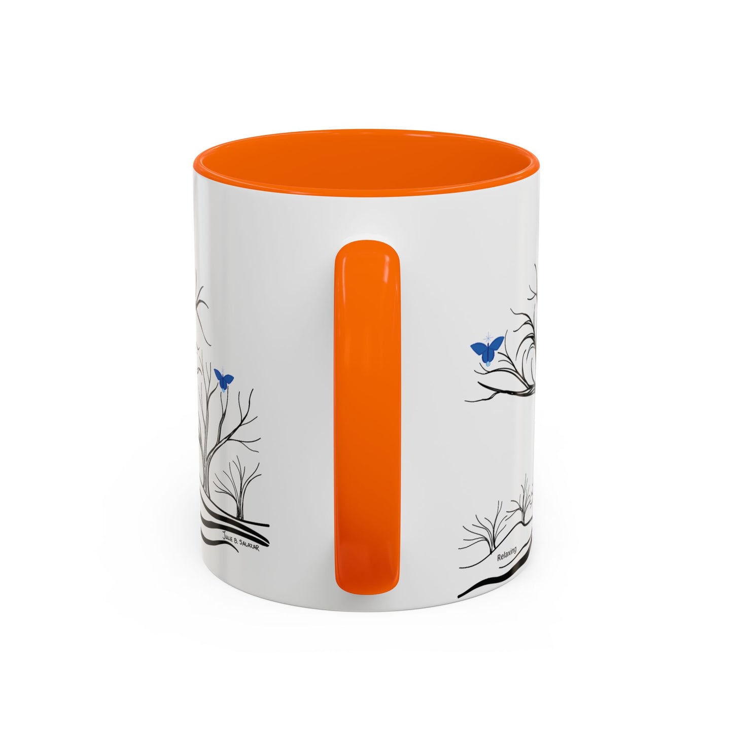 "Relaxing", IMAGINE™ Series, Hand-Drawn Art Print, White Ceramic Accent Mug—6 of 7 Butterfly Graces Collection—15 oz or 11 oz