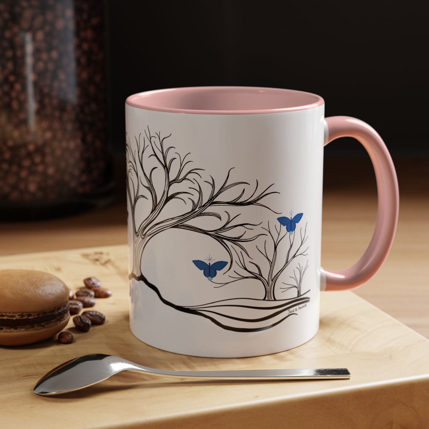 "Relaxing", IMAGINE™ Series, Hand-Drawn Art Print, White Ceramic Accent Mug—6 of 7 Butterfly Graces Collection—15 oz or 11 oz
