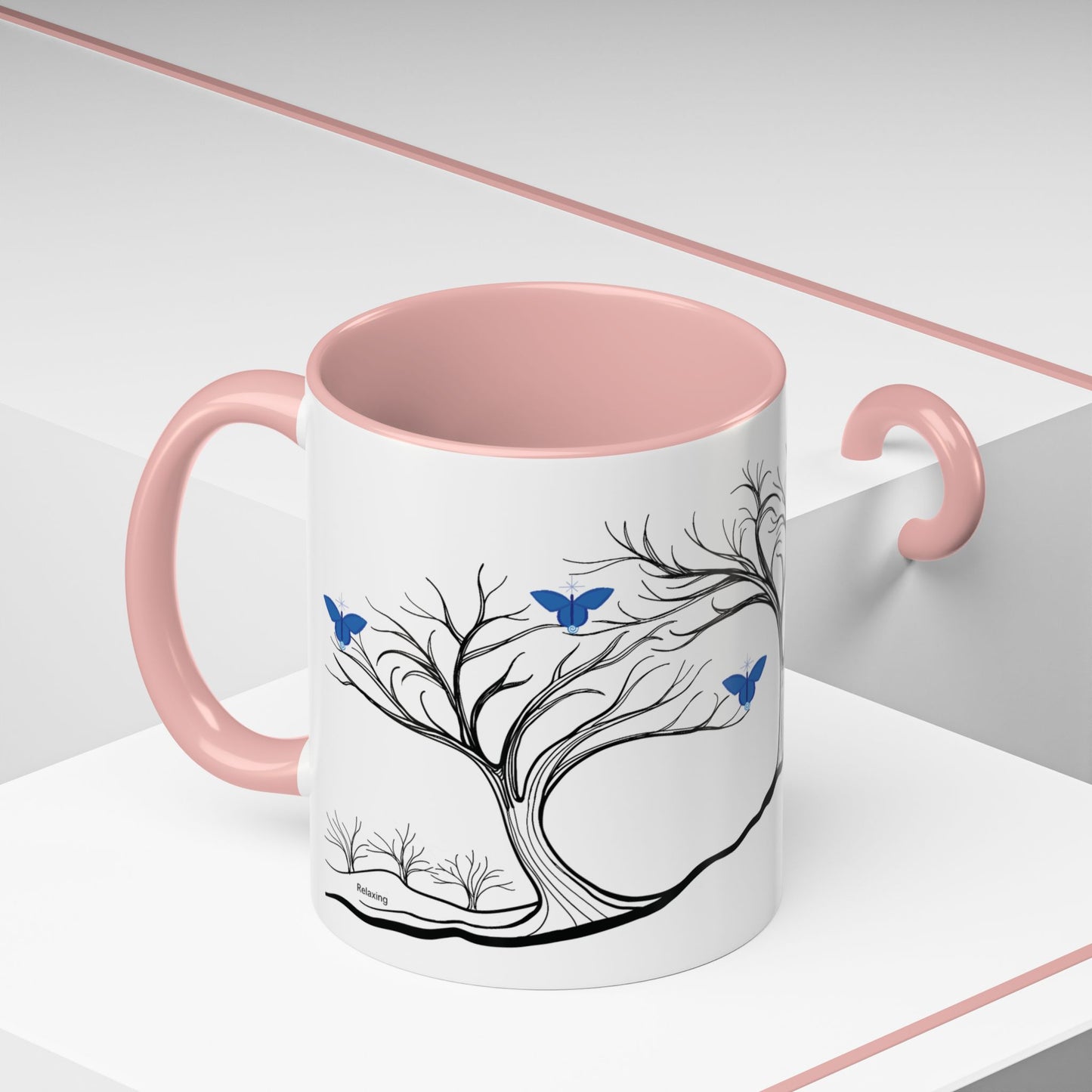 "Relaxing", IMAGINE™ Series, Hand-Drawn Art Print, White Ceramic Accent Mug—6 of 7 Butterfly Graces Collection—15 oz or 11 oz