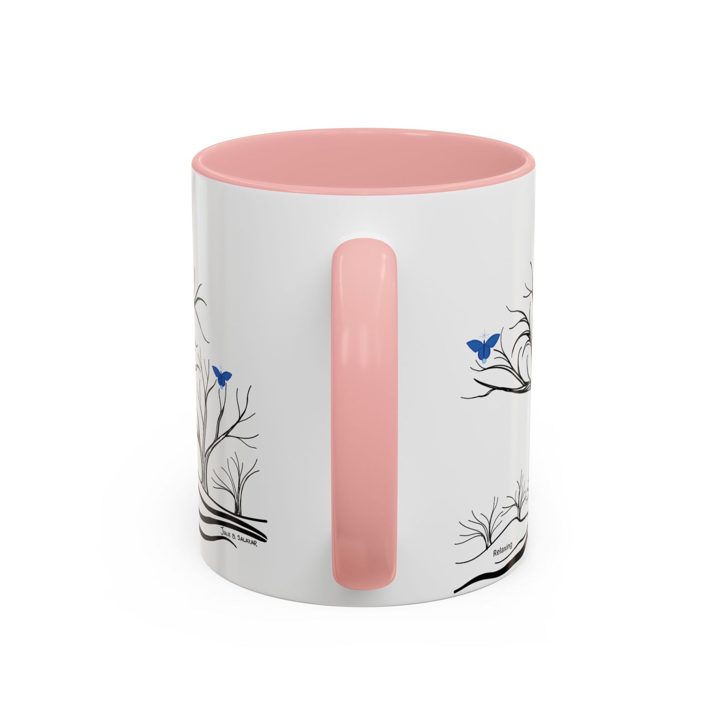"Relaxing", IMAGINE™ Series, Hand-Drawn Art Print, White Ceramic Accent Mug—6 of 7 Butterfly Graces Collection—15 oz or 11 oz