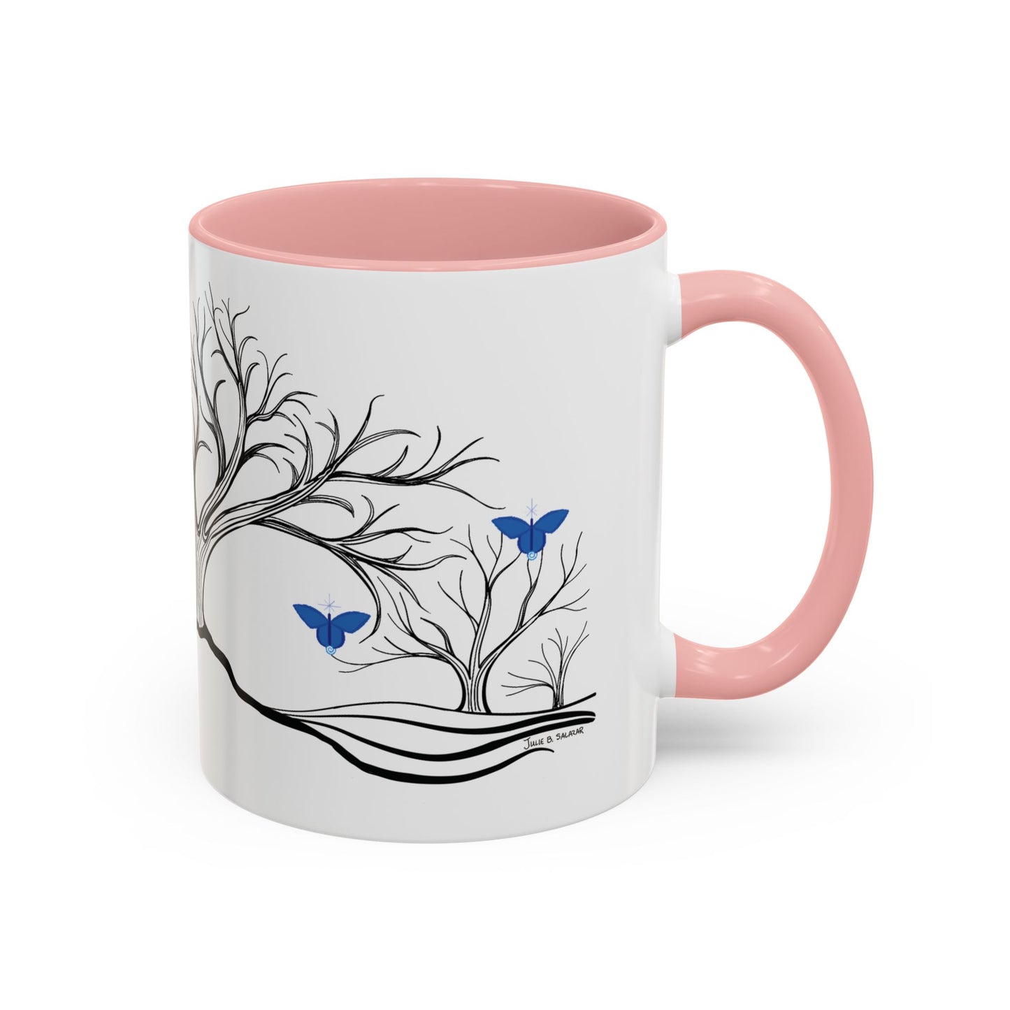"Relaxing", IMAGINE™ Series, Hand-Drawn Art Print, White Ceramic Accent Mug—6 of 7 Butterfly Graces Collection—15 oz or 11 oz